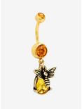 14G Gold CZ Honey Bee Navel Barbell, , alternate