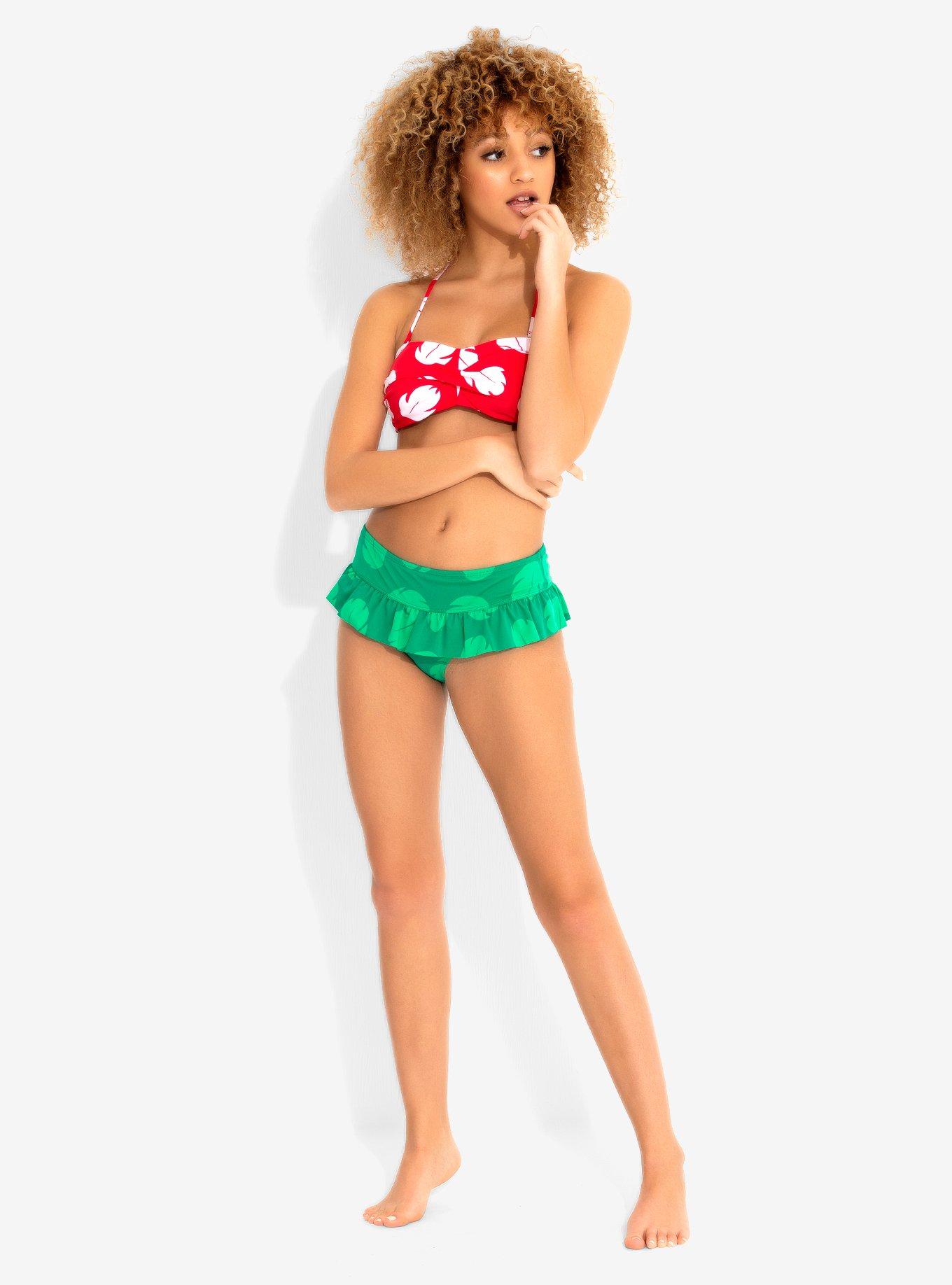 Disney Lilo & Stitch Leaf Print Swim Top, RED  WHITE, alternate