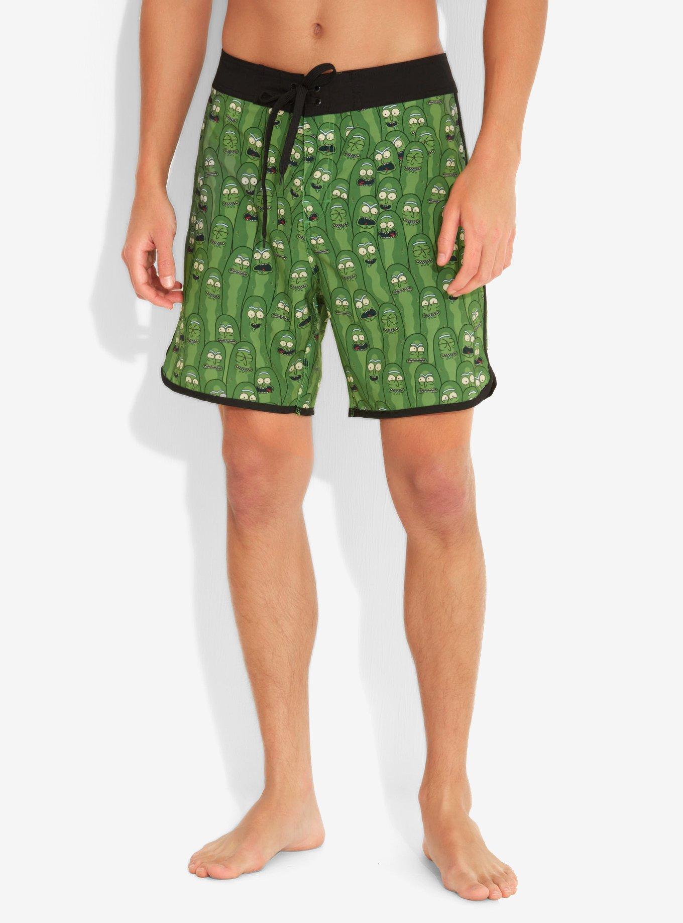 Rick And Morty Pickle Rick Swim Trunks, GREEN, alternate