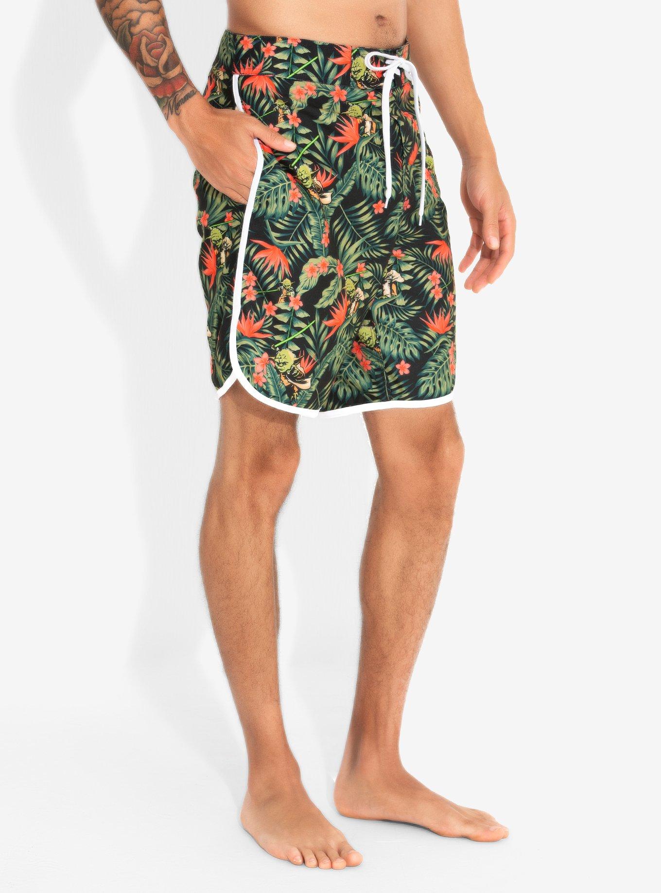 Star Wars Yoda Tropical Print Swim Trunks, BLACK, alternate