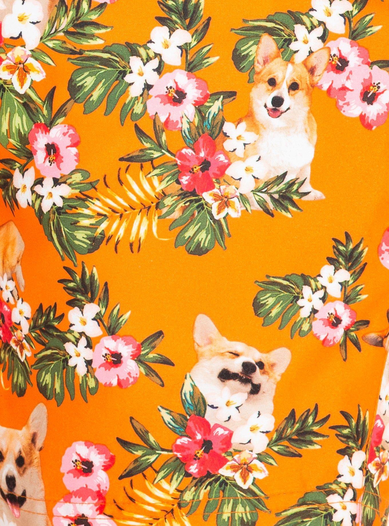 Orange Corgis & Flowers Swim Trunks, ORANGE, alternate