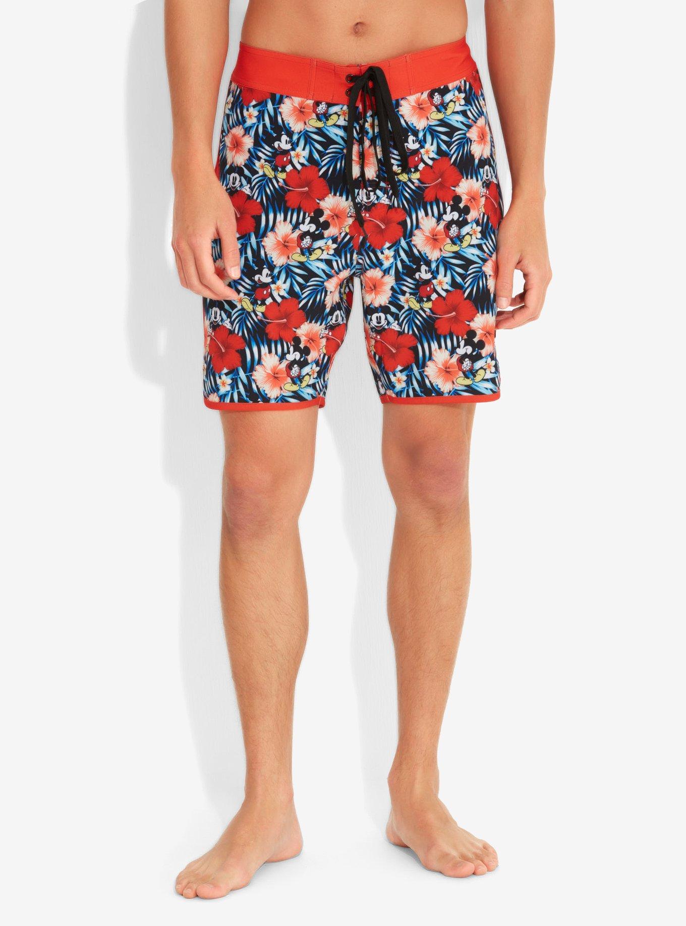 Disney Mickey Mouse Hibiscus Print Swim Trunks, , alternate