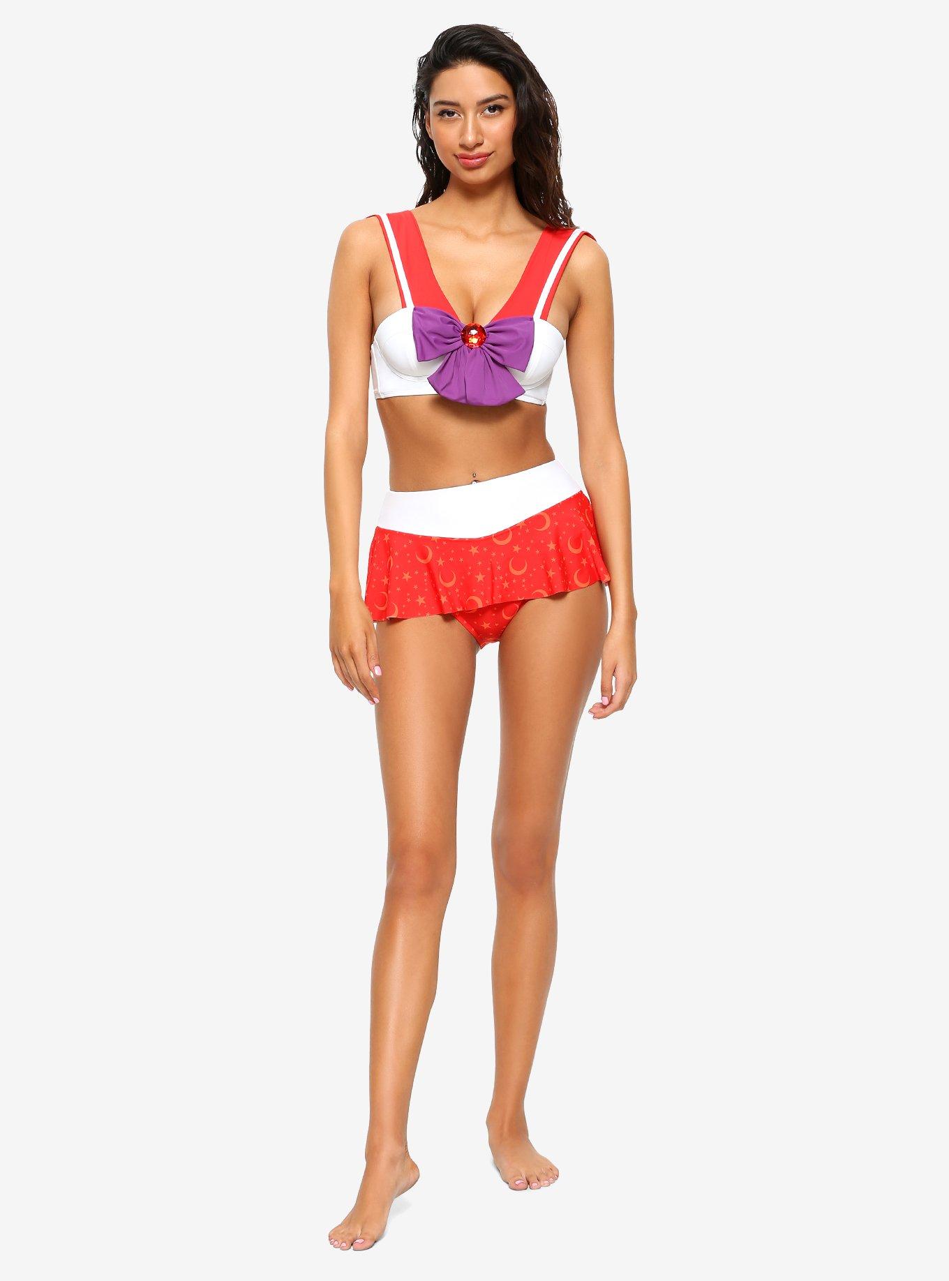 Sailor Moon Sailor Mars Cosplay Swim Top, WHITE  RED, alternate