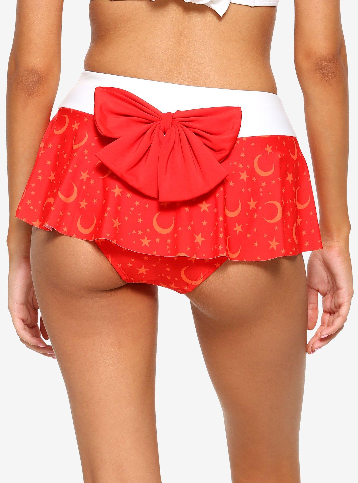 Sailor Moon Sailor Mars Cosplay Skirted Swim Bottoms, WHITE  RED, alternate