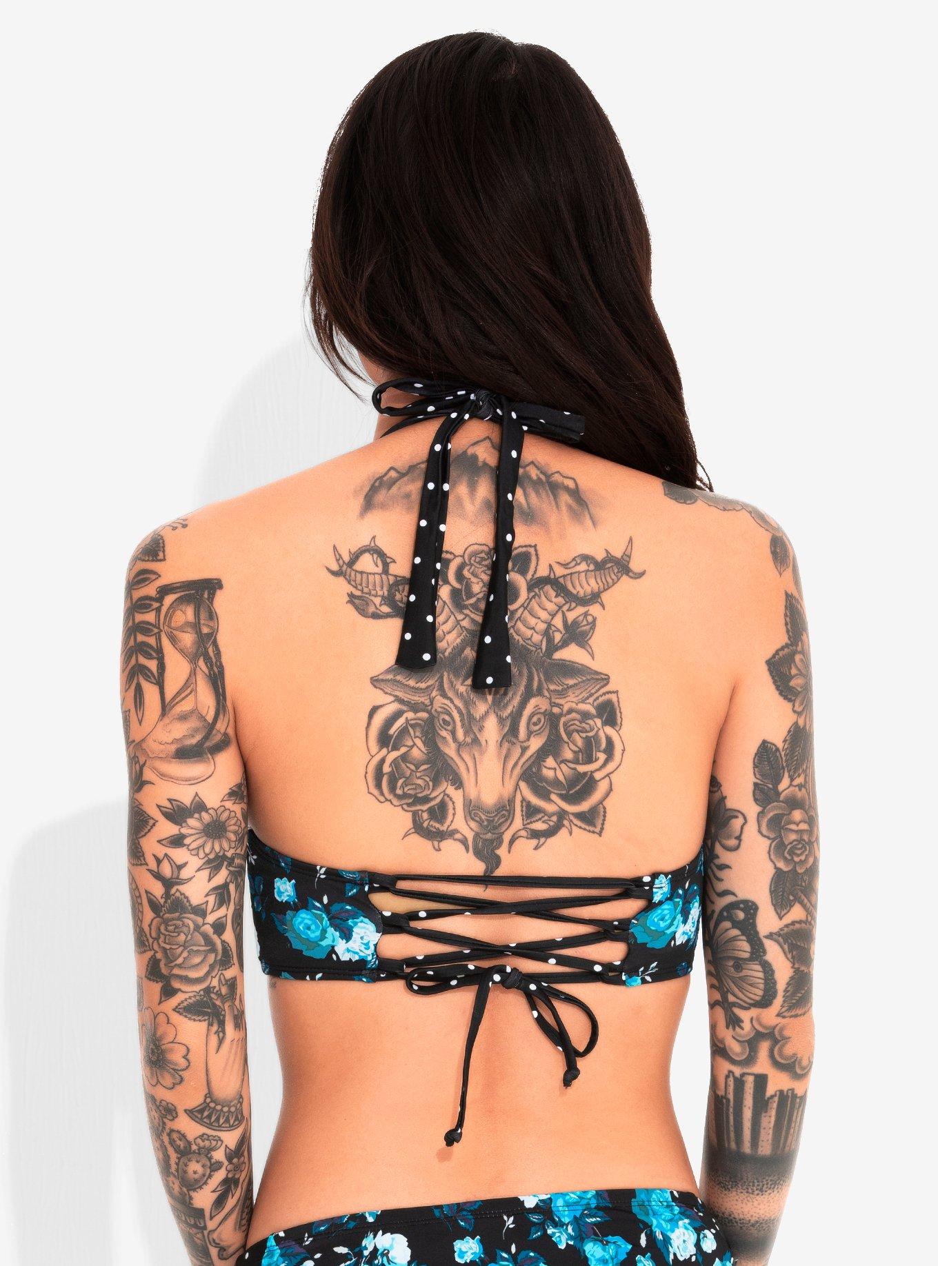 Retro Blue Floral Swim Top, , alternate