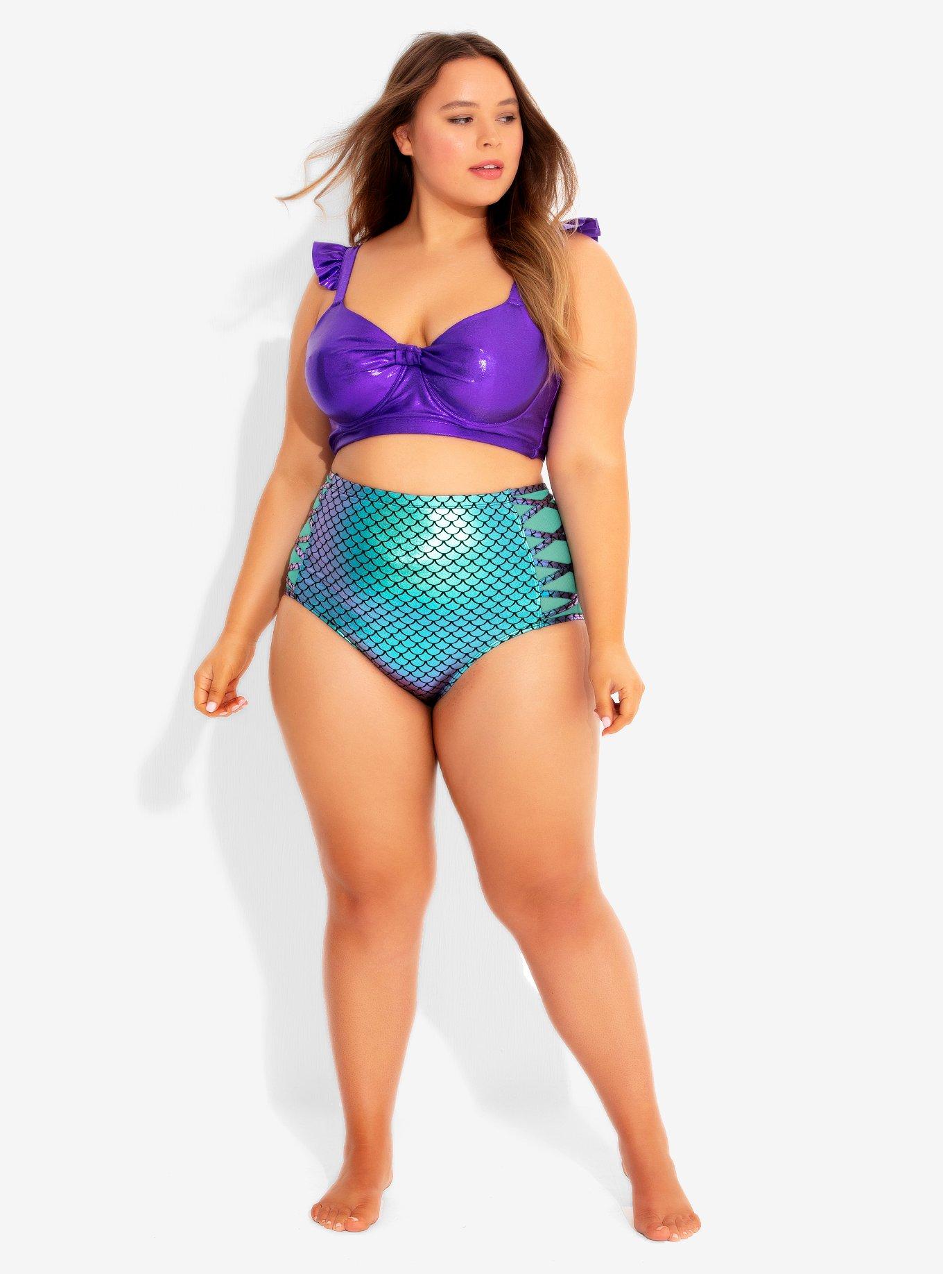 Disney The Little Mermaid Ariel Metallic Ruffle Swim Top Plus Size, PURPLE, alternate