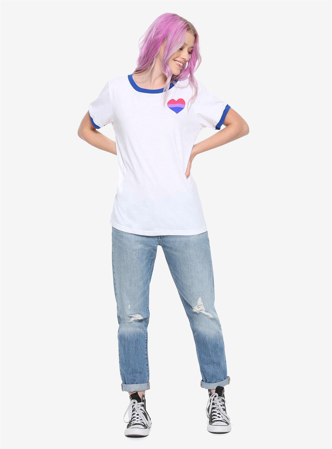 Bisexual Pride Flag Heart Ringer T-Shirt, BLUE, alternate