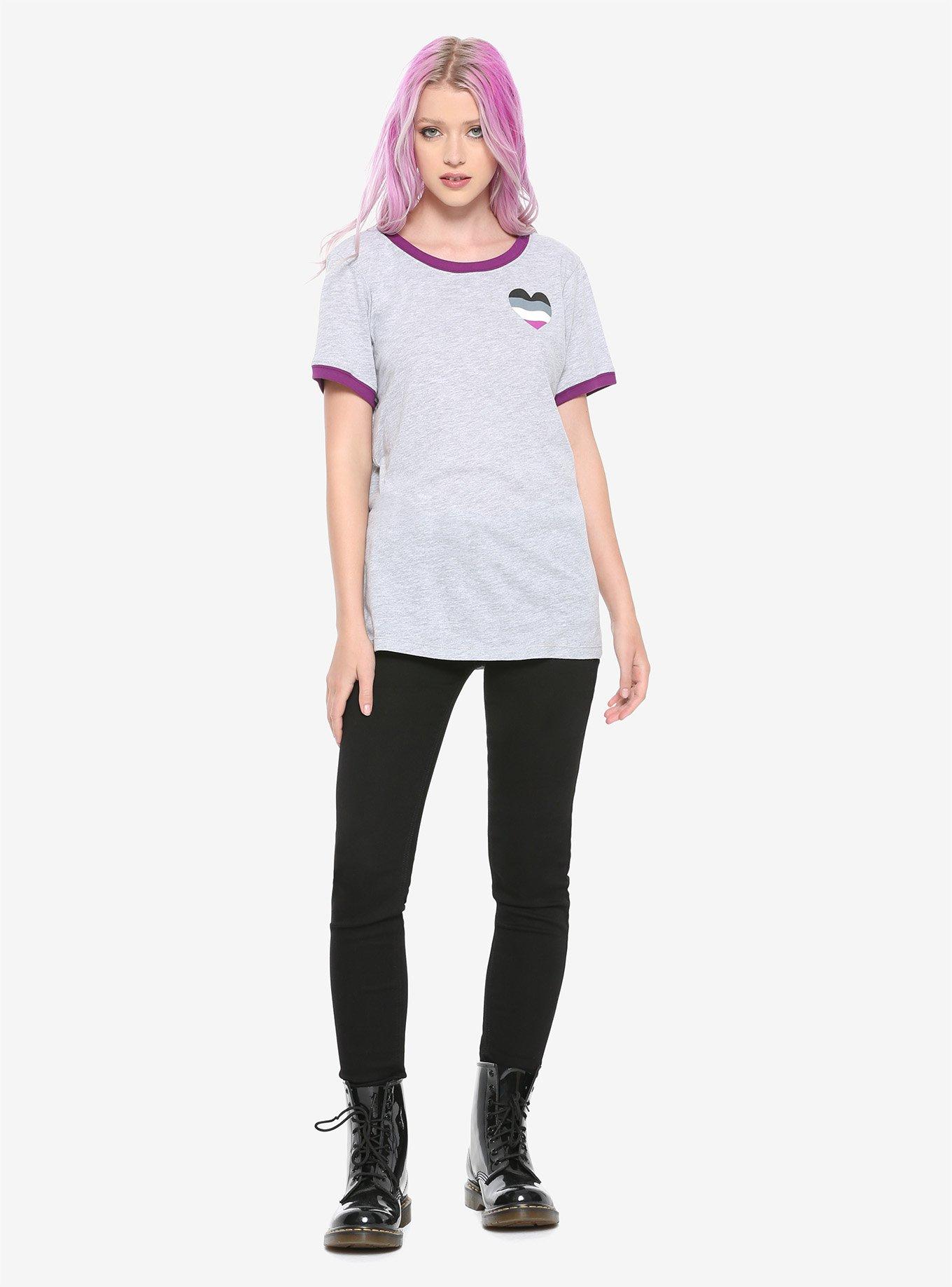 Asexual Pride Flag Heart Girls Ringer T-Shirt, , alternate