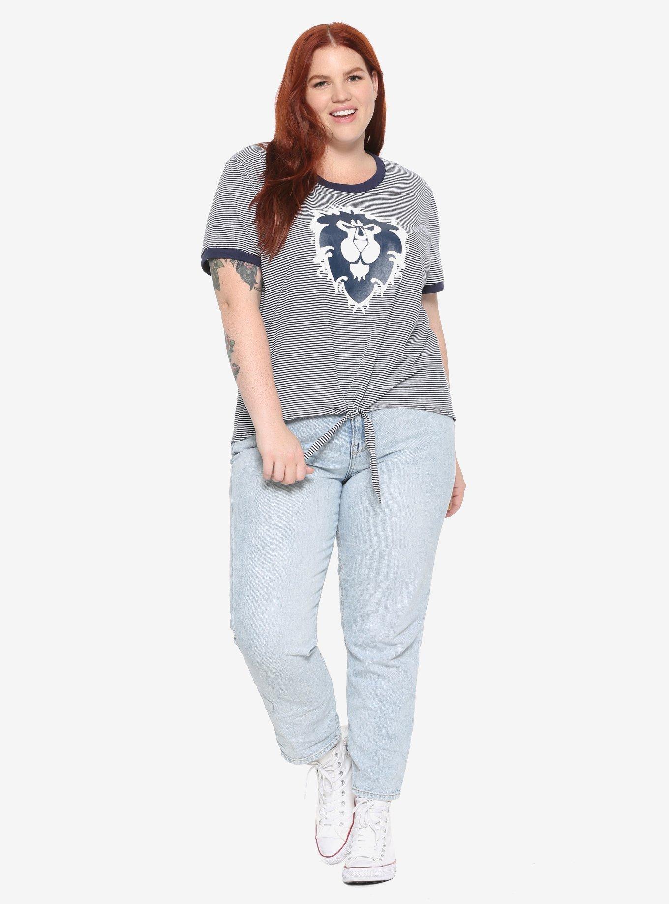 World Of Warcraft Alliance Tie-Front Striped T-Shirt Plus Size, , alternate
