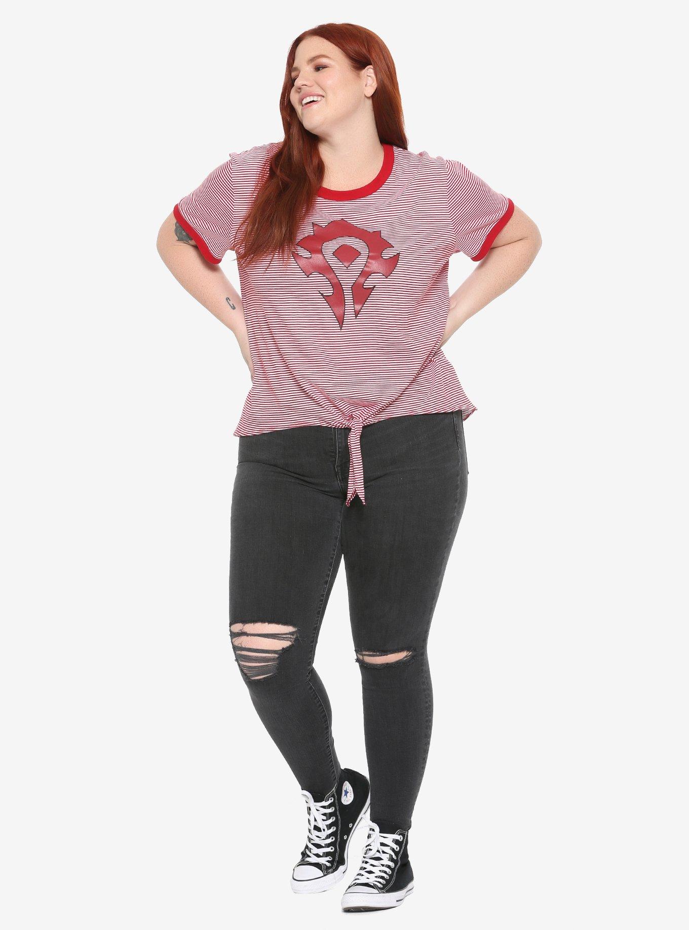 World Of Warcraft Horde Tie-Front Striped T-Shirt Plus Size, , alternate