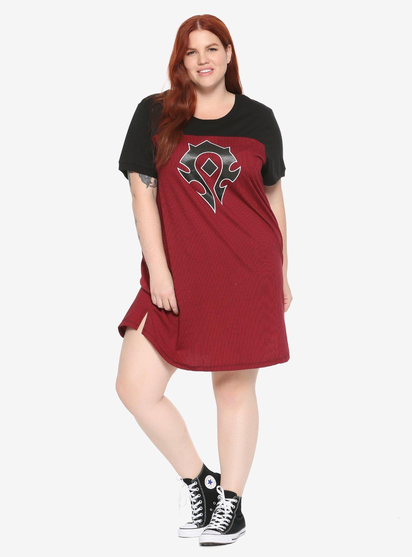 World Of Warcraft Horde Striped T-Shirt Dress Plus size, , alternate