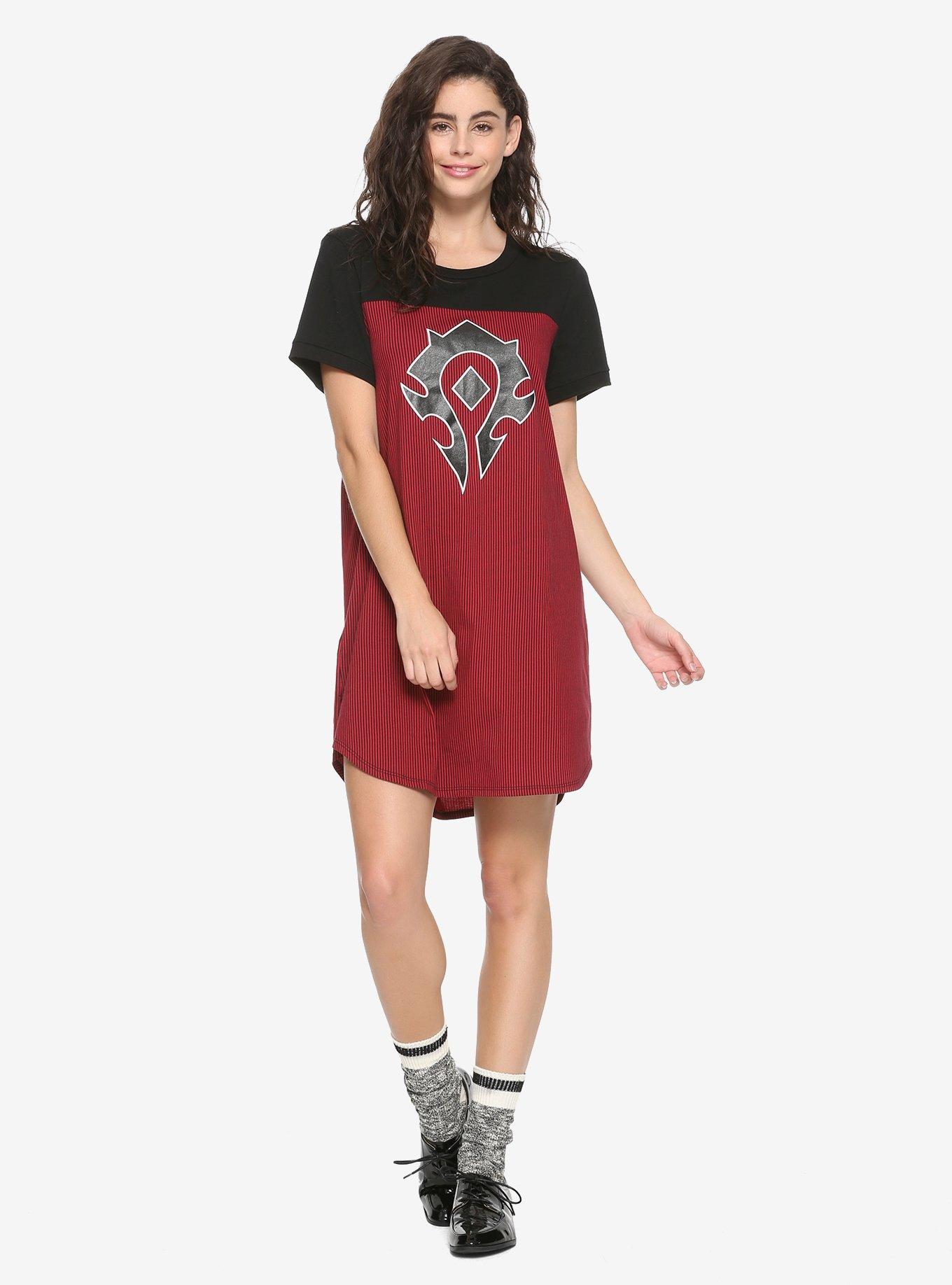 World Of Warcraft Horde Striped T-Shirt Dress, , alternate