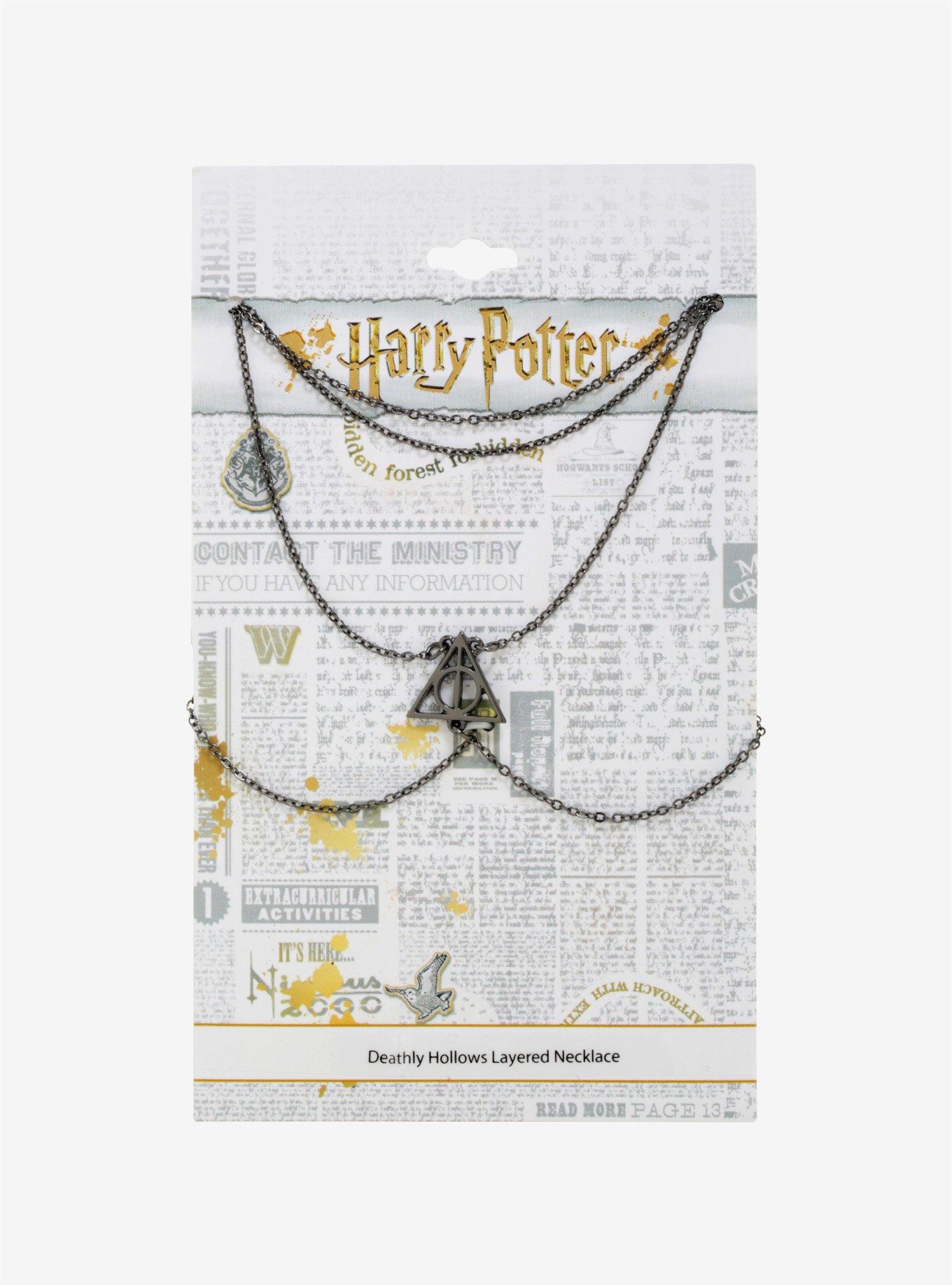 Harry Potter Deathly Hallows Layered Hematite Chain Necklace - BoxLunch Exclusive, , alternate