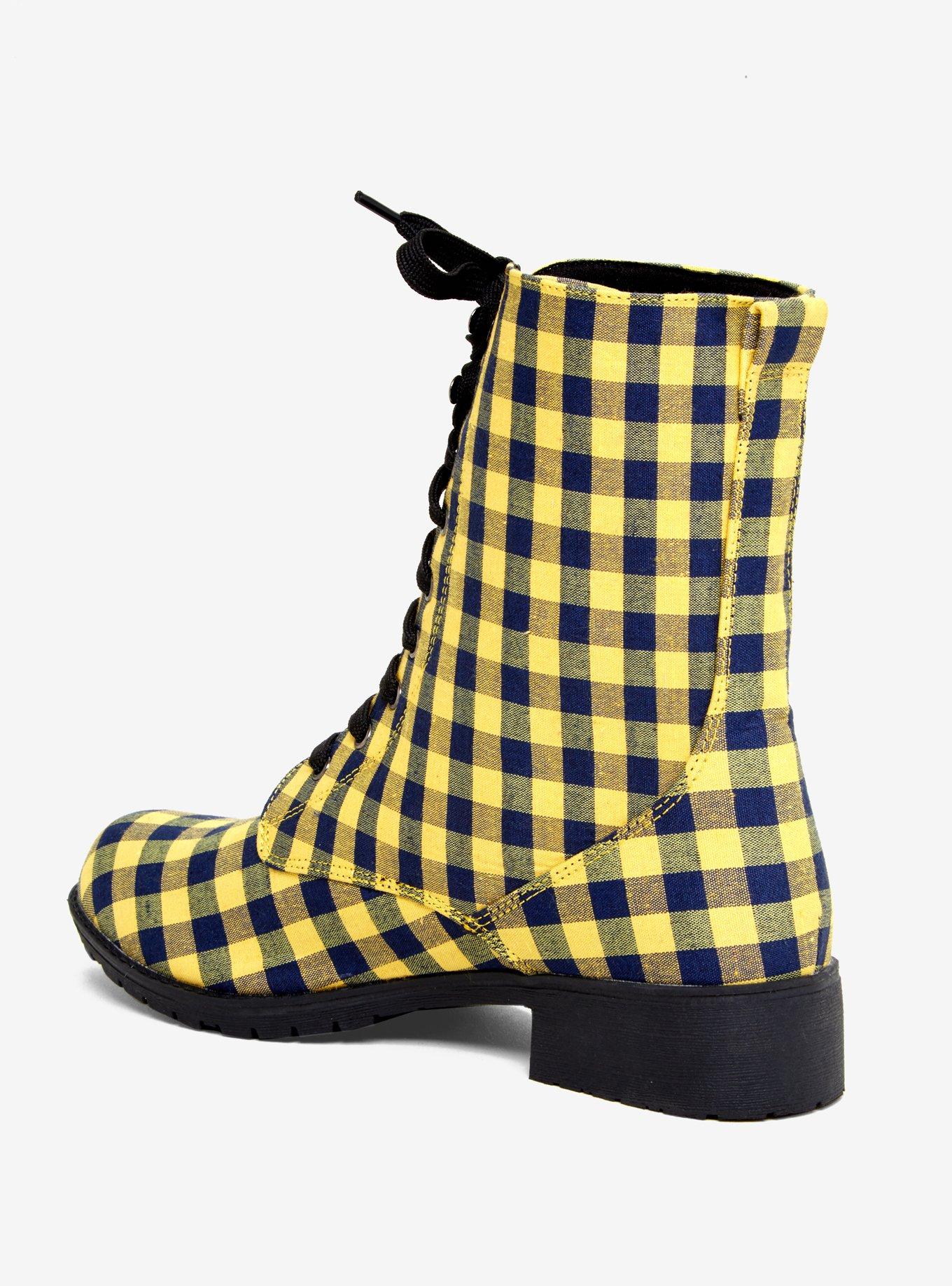 Yellow & Blue Gingham Combat Boots, , alternate