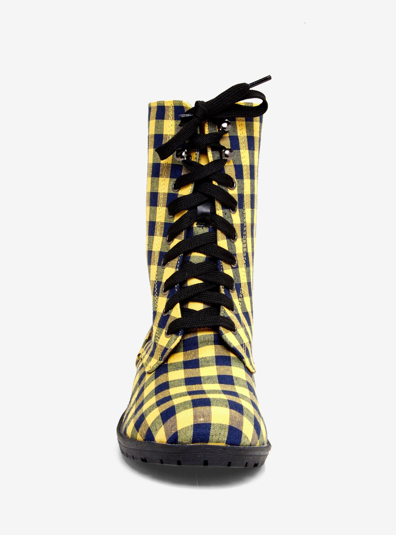 Yellow & Blue Gingham Combat Boots, , alternate