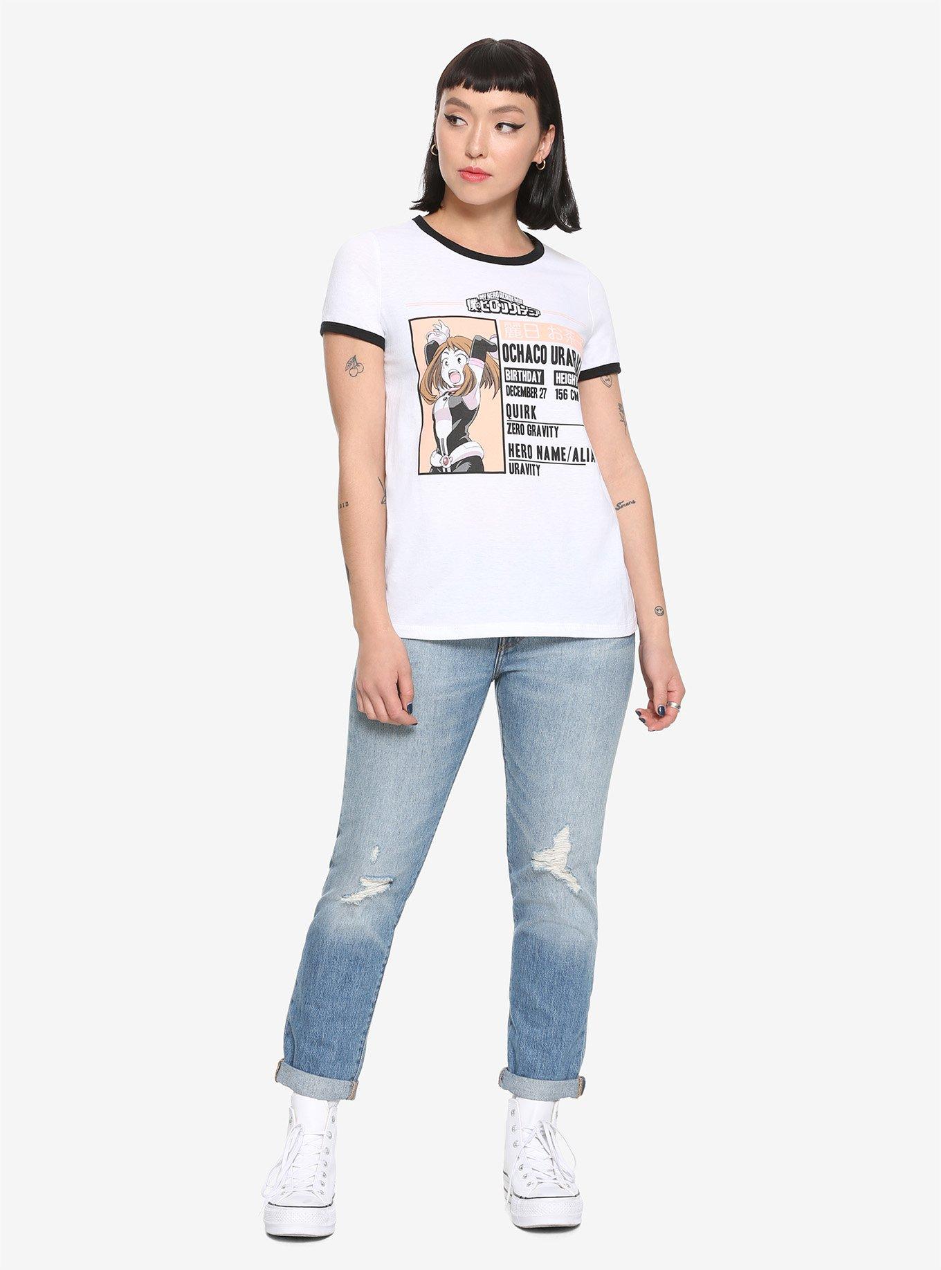 My Hero Academia Uraraka Info Girls Ringer T-Shirt, BLACK, alternate