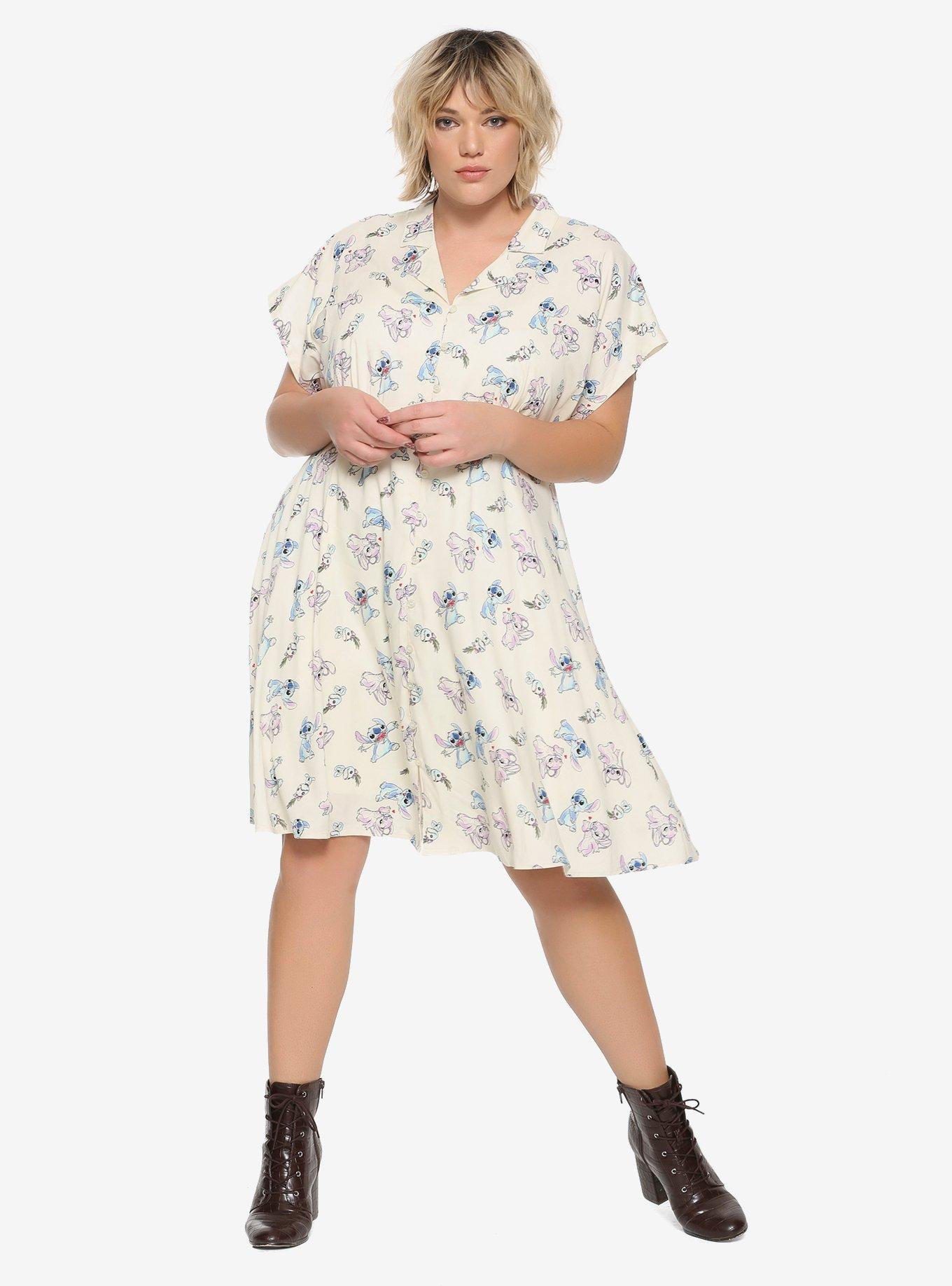 Her Universe Disney Lilo & Stitch Angel & Stitch Button-Front Collar Dress Plus Size, , alternate