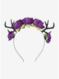 Purple Roses & Antlers Headband, , alternate