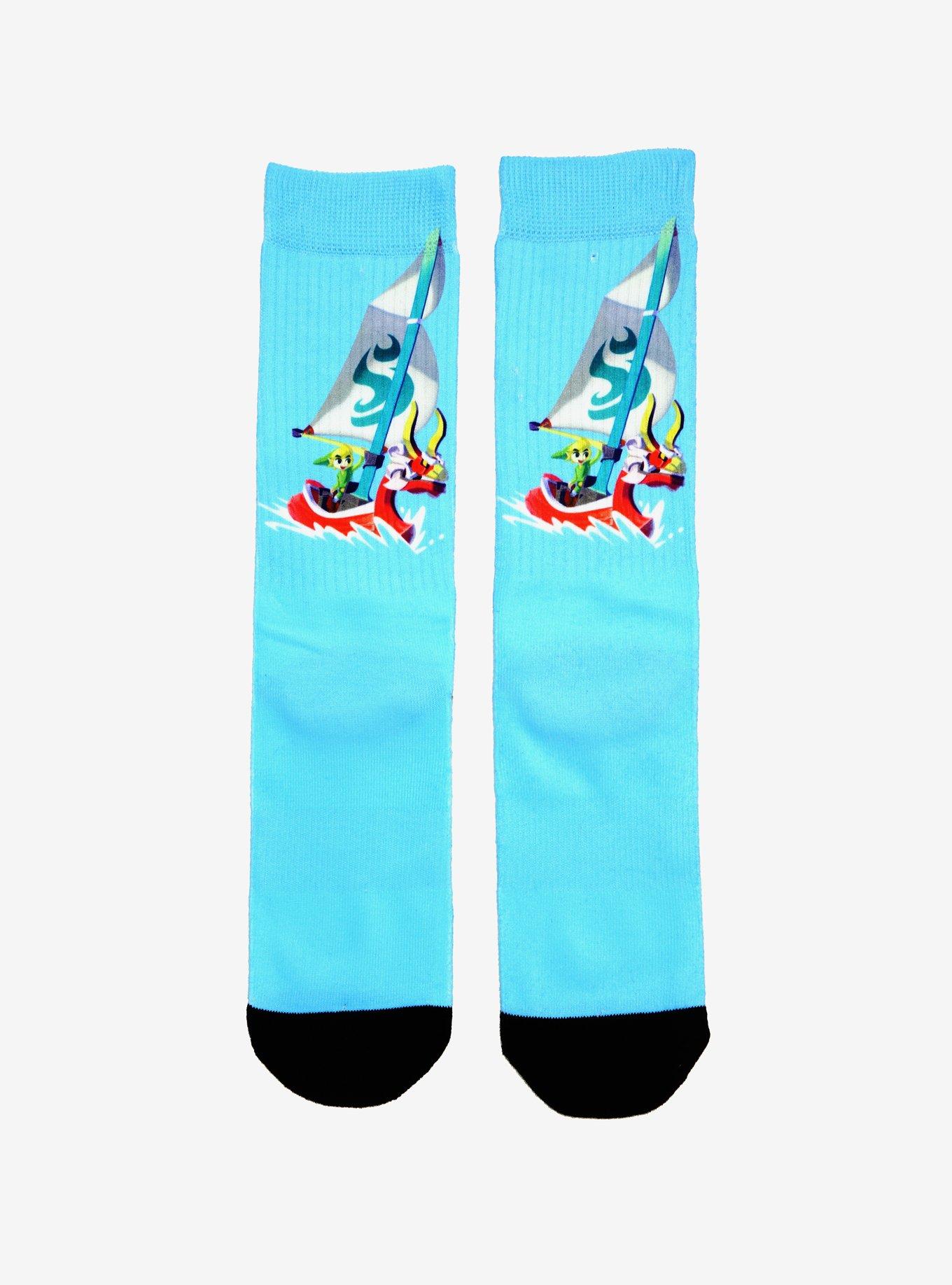 Nintendo Legend of Zelda Windwaker Blue Crew Socks, , alternate