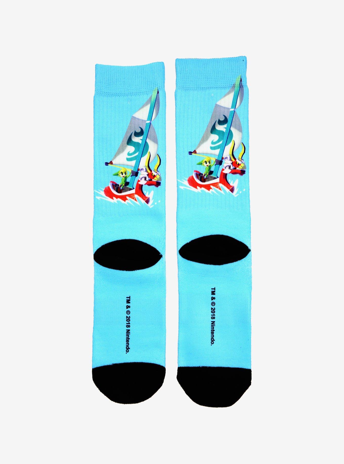 Nintendo Legend of Zelda Windwaker Blue Crew Socks, , alternate