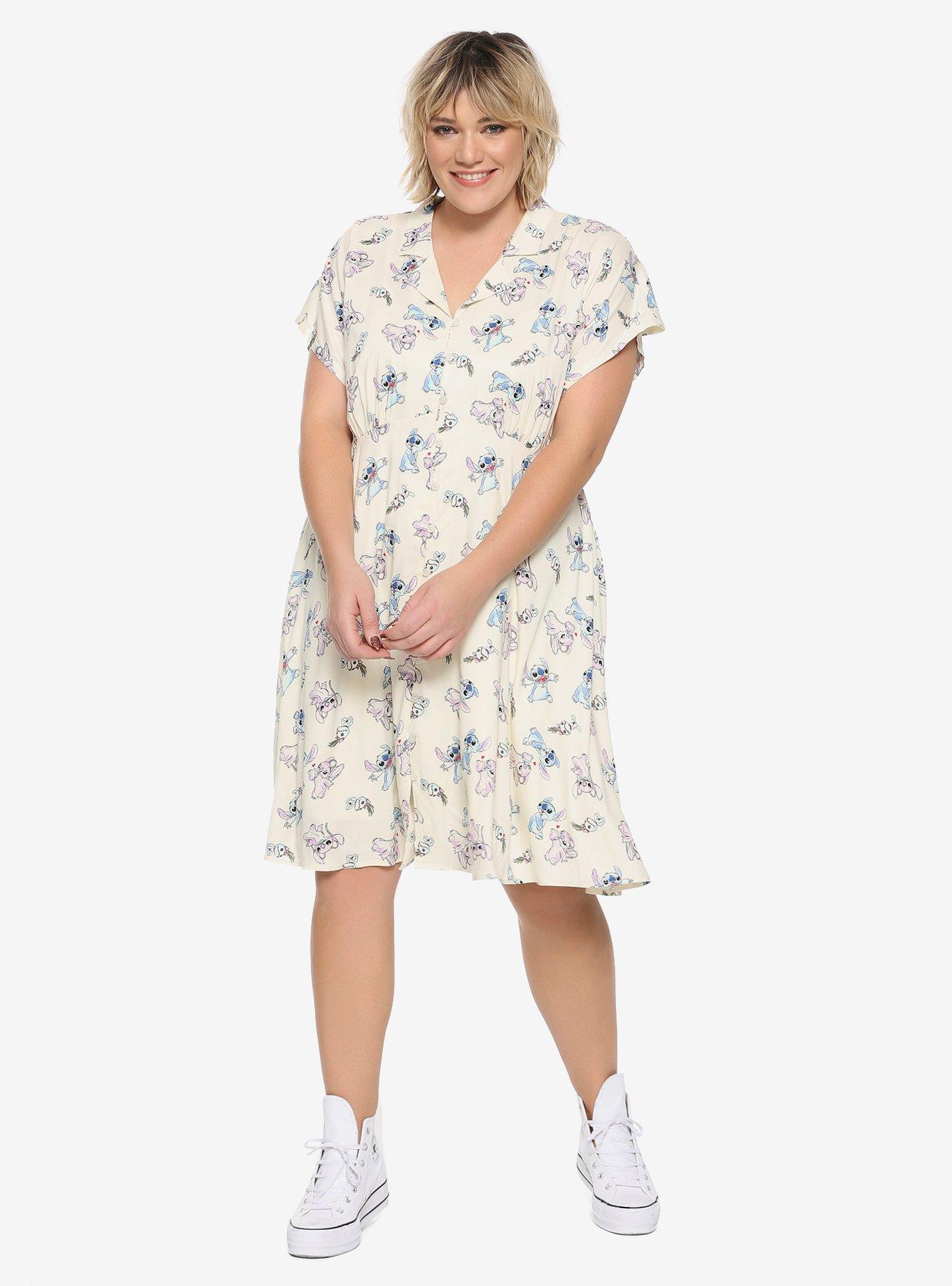 Disney Lilo & Stitch Angel & Stitch Button Front Collar Dress Plus Size, , alternate