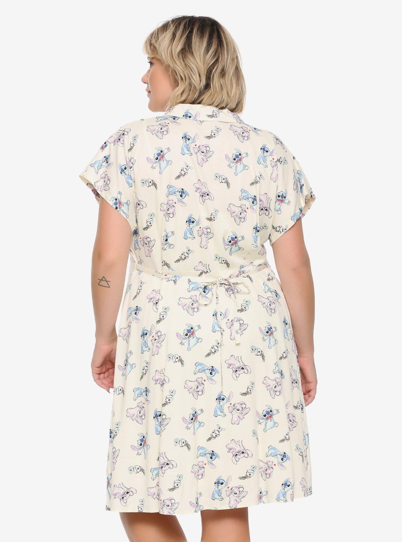 Disney Lilo & Stitch Angel & Stitch Button Front Collar Dress Plus Size, , alternate