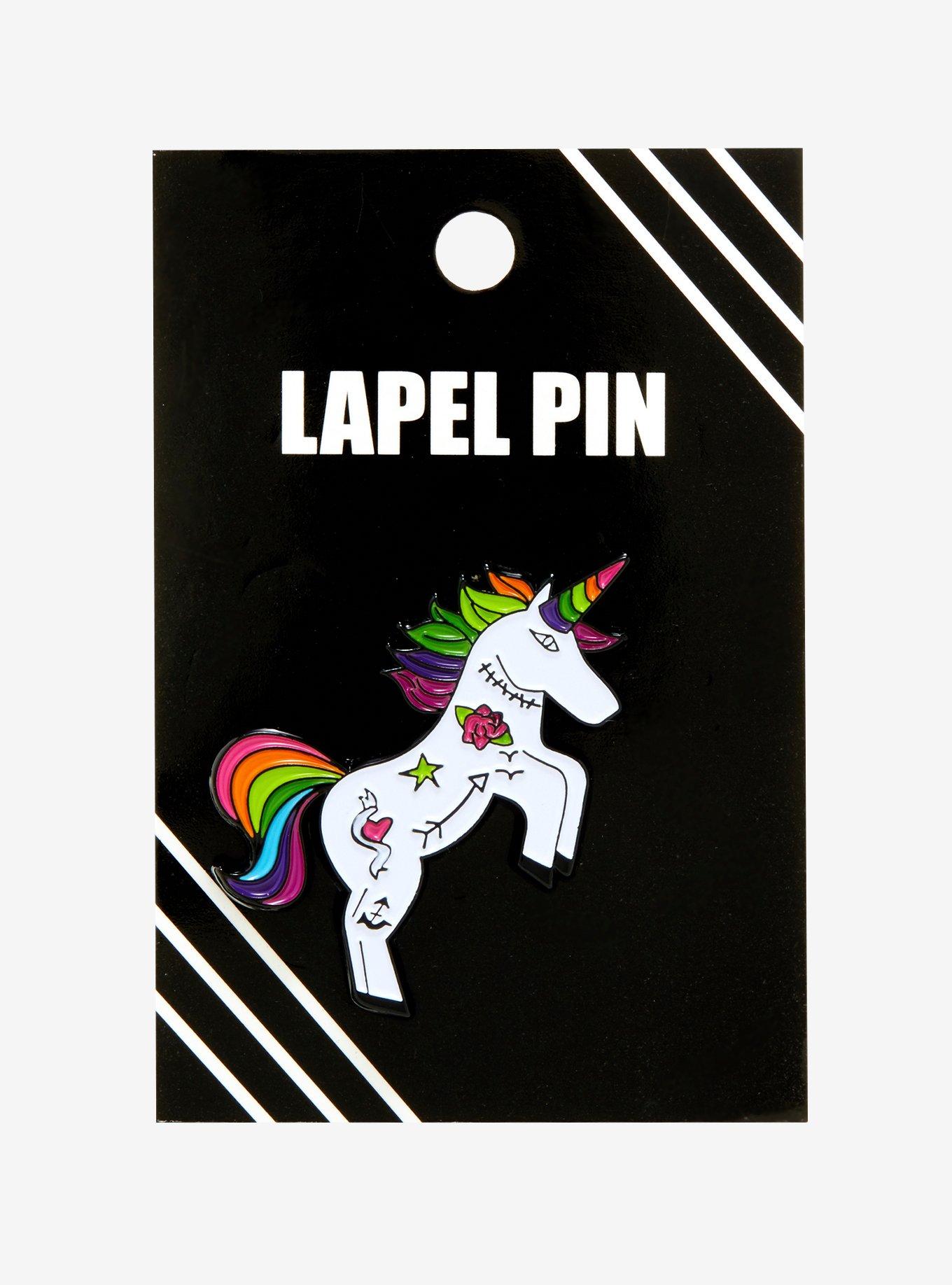 Tattooed Unicorn Enamel Pin, , alternate