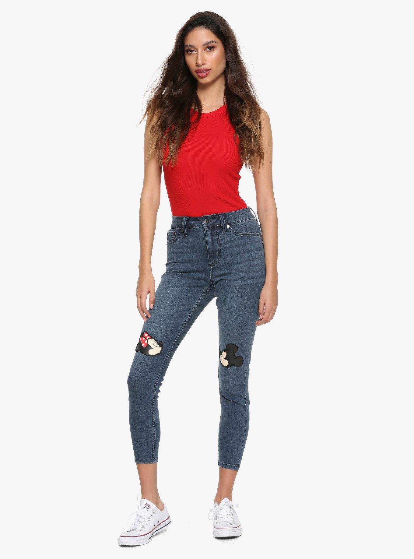 Disney Mickey Mouse & Minnie Mouse Kissing Patch High-Waisted Jeans, BLACK, alternate