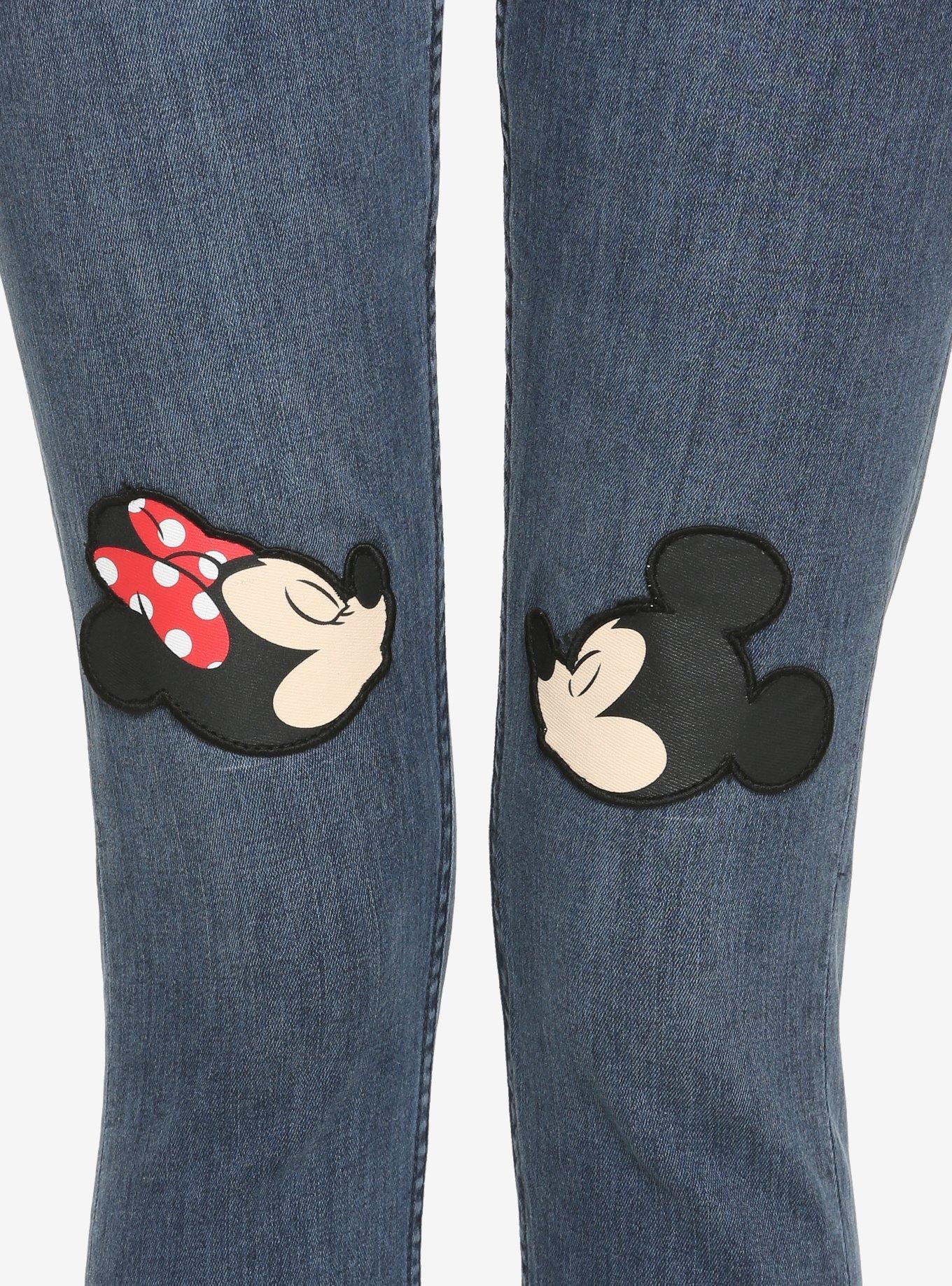 Disney Mickey Mouse & Minnie Mouse Kissing Patch High-Waisted Jeans, BLACK, alternate