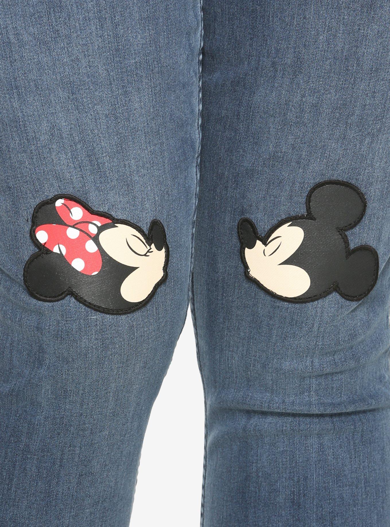 Disney Mickey Mouse & Minnie Mouse Kissing Patch High-Waisted Jeans Plus Size, BLACK, alternate