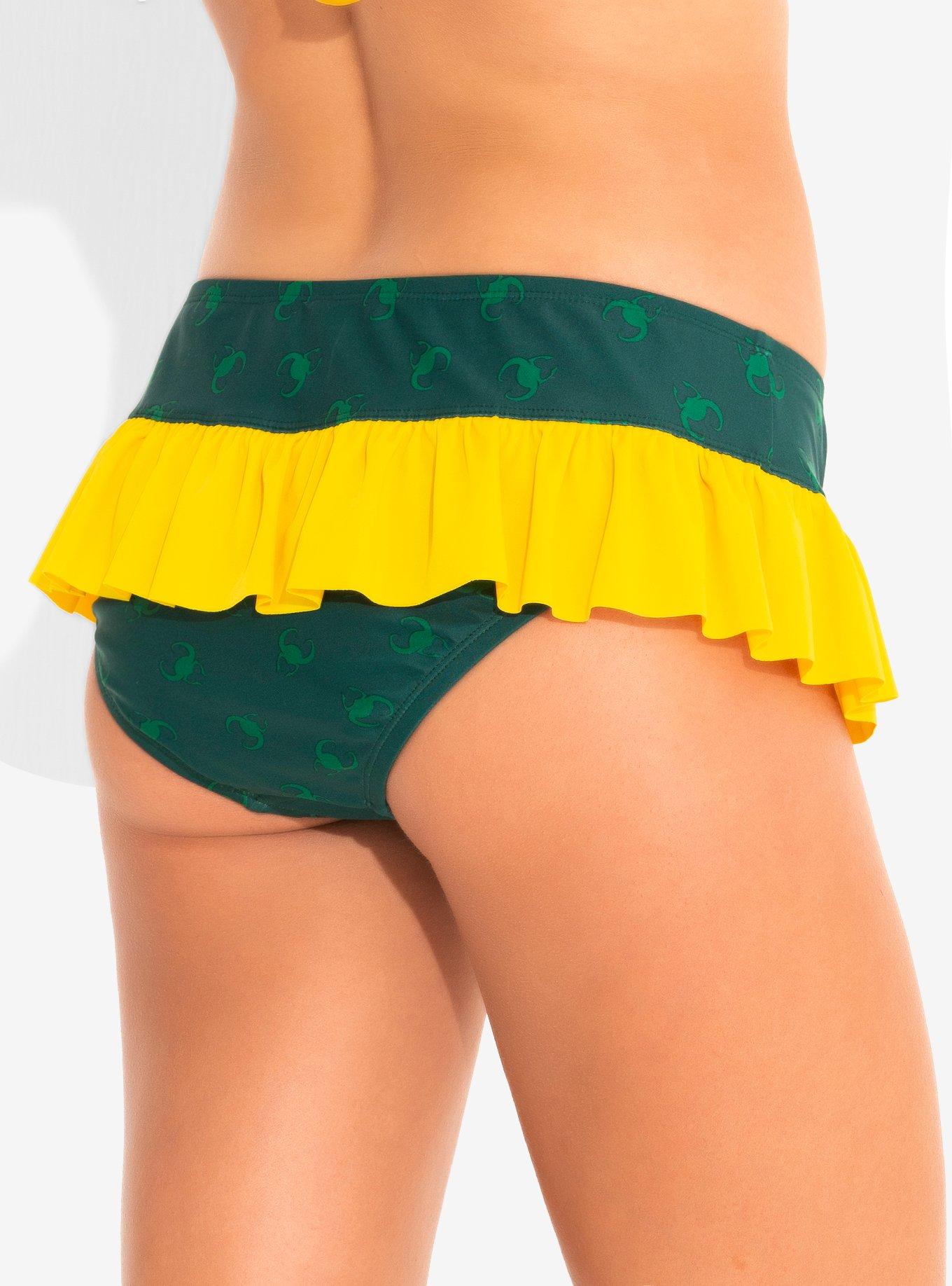 Her Universe Marvel Loki Helmet Ruffle Swim Bottoms, GREEN, alternate