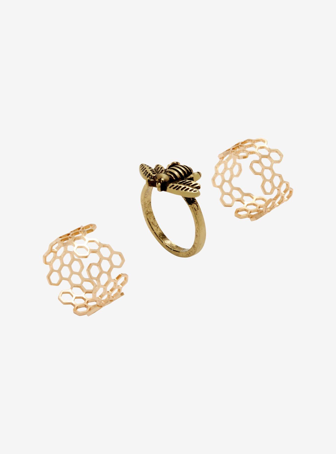 Bee Honeycomb Stacking Ring Set, , alternate