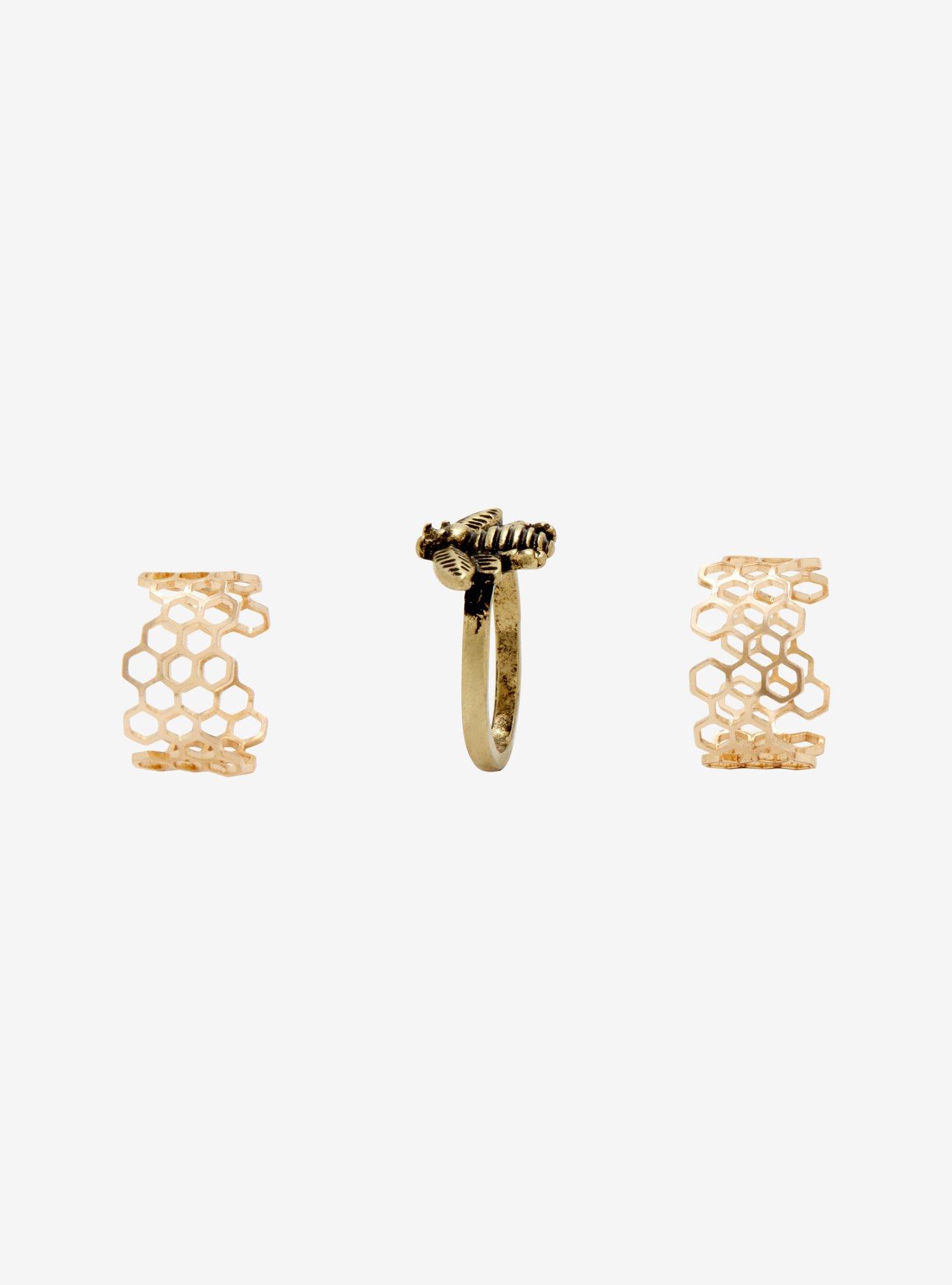 Bee Honeycomb Stacking Ring Set, , alternate