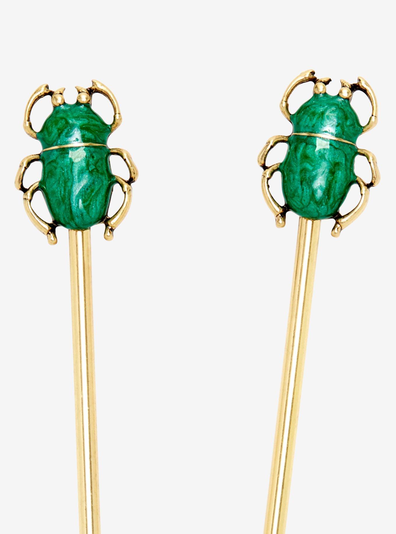 Jade & Gold Beetle Hair Sticks, , alternate