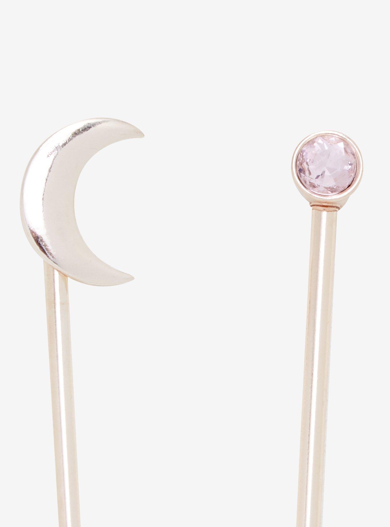 Galaxy Moon Pink CZ Hair Wand Set, , alternate