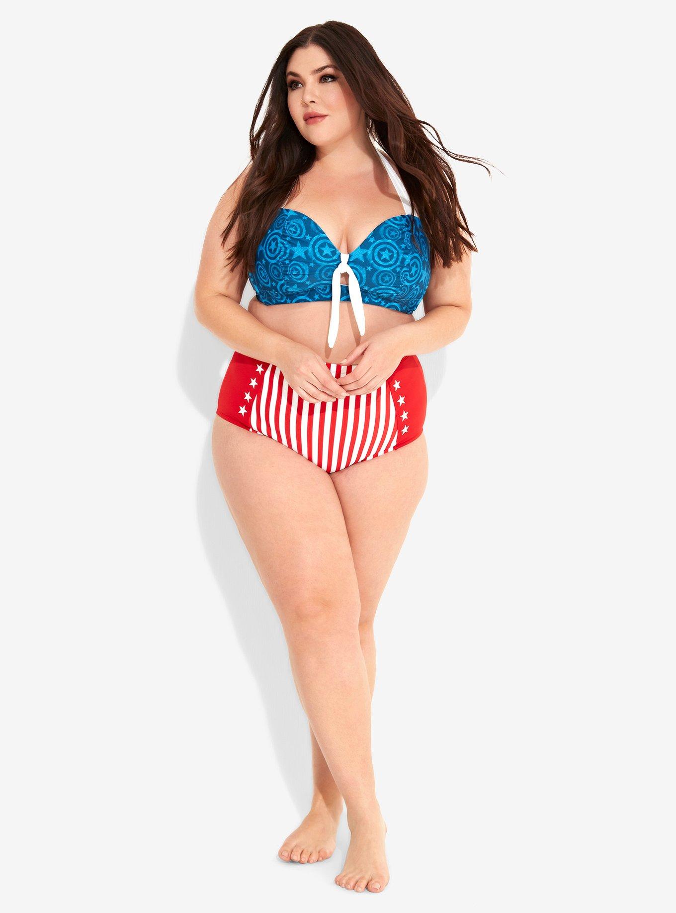 Her Universe Marvel Captain America Swim Bottoms Plus Size, RED  WHITE, alternate