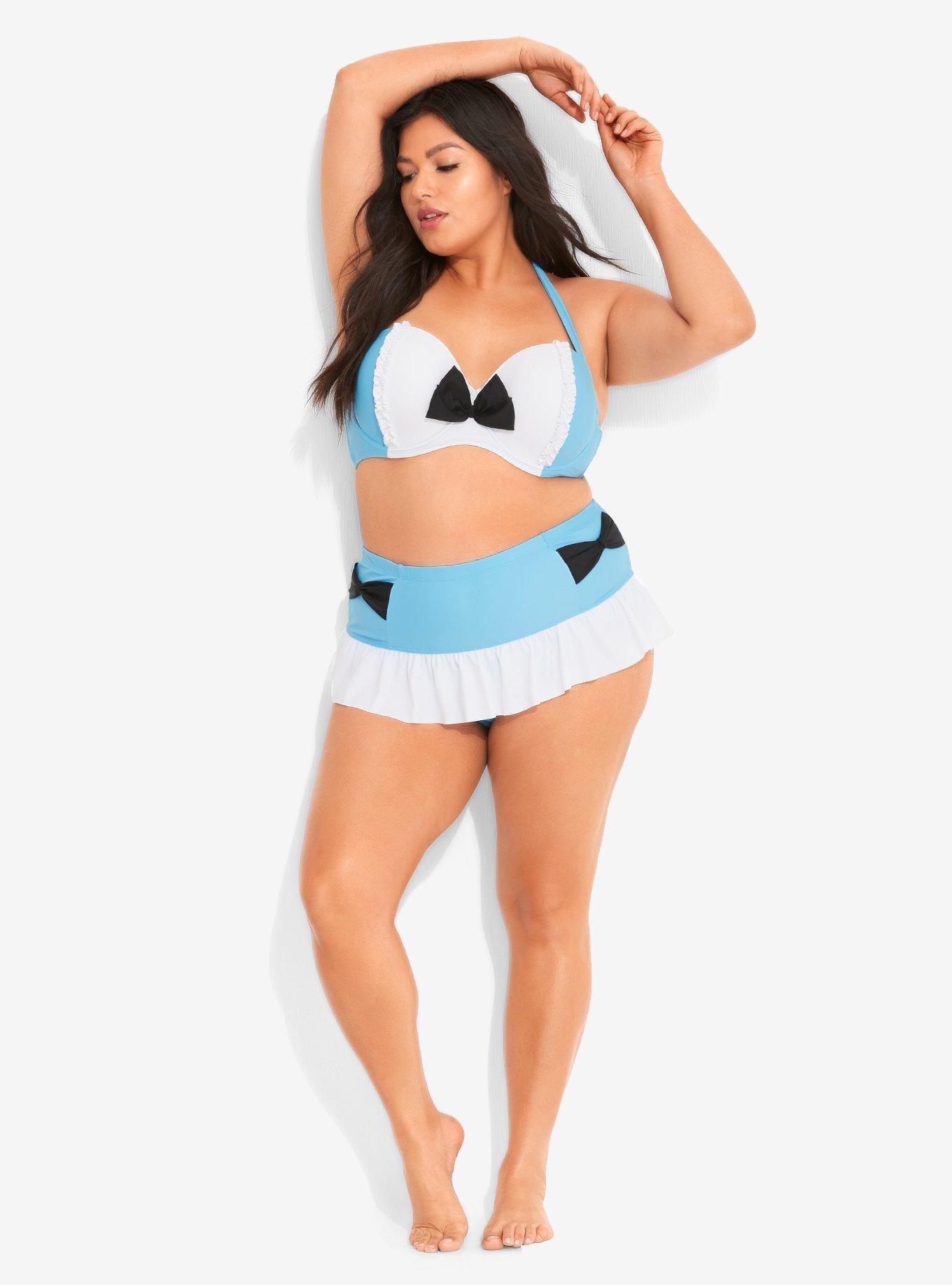 Disney Alice In Wonderland Ruffle Swim Top Plus Size, BLUE  WHITE, alternate