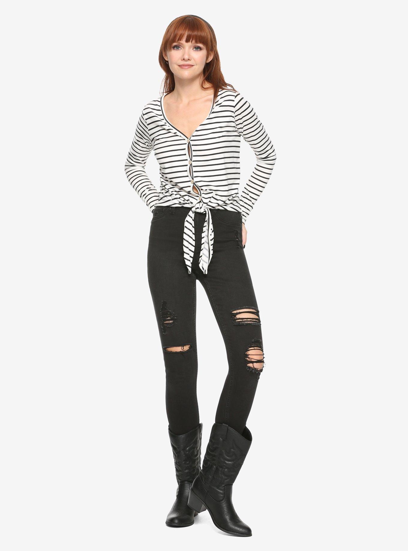 Polly & Esther Striped Tie Front Girls Top, , alternate