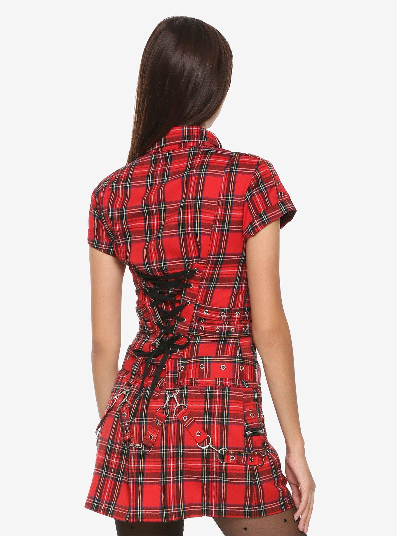 Red Plaid Zipper Bondage Dress, , alternate