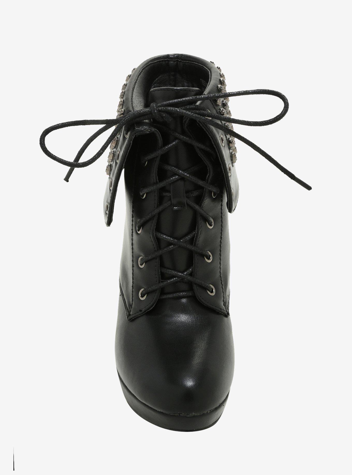 Skull Studded Combat Booties, , alternate
