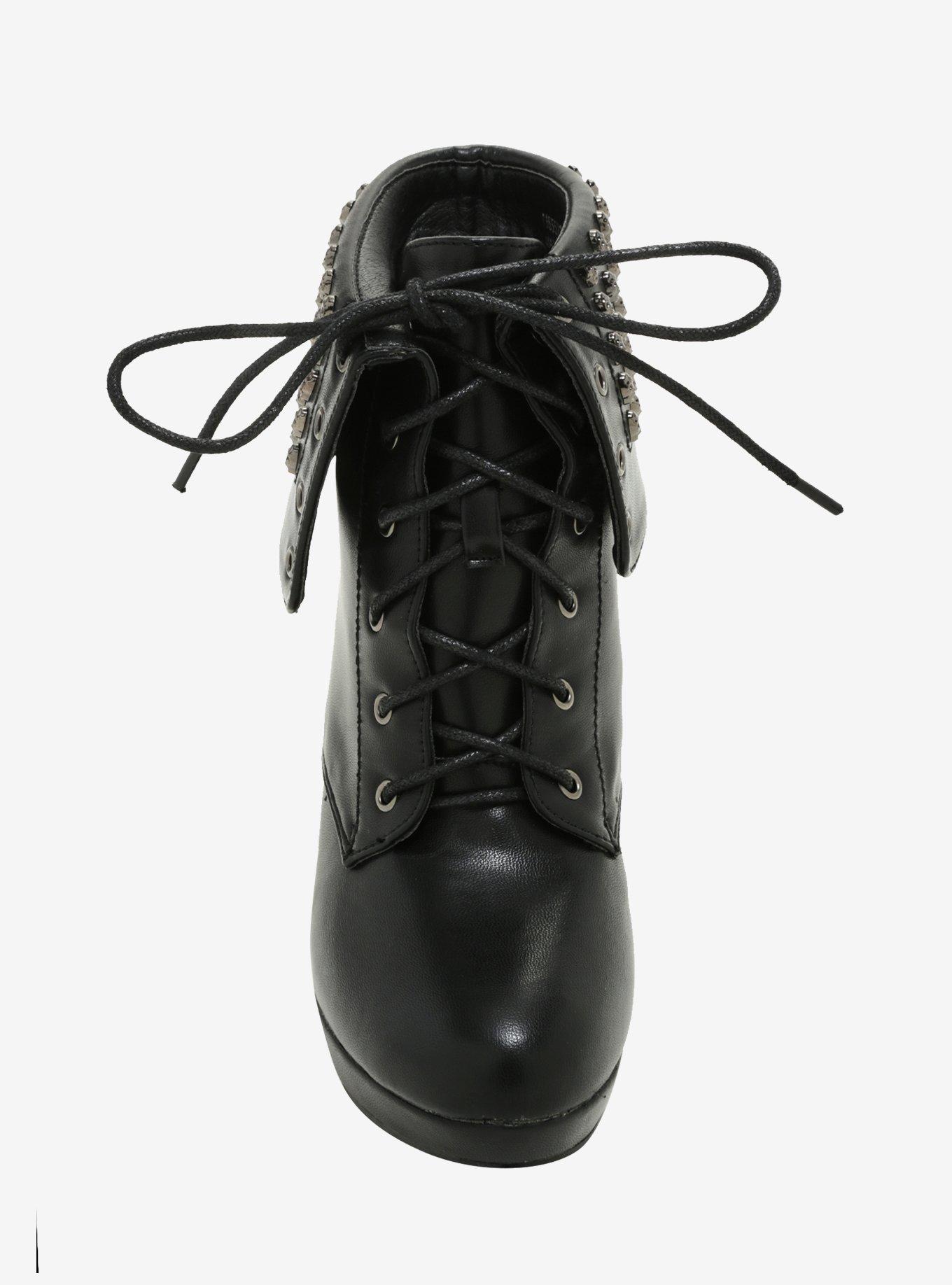 Skull Studded Combat Booties, , alternate