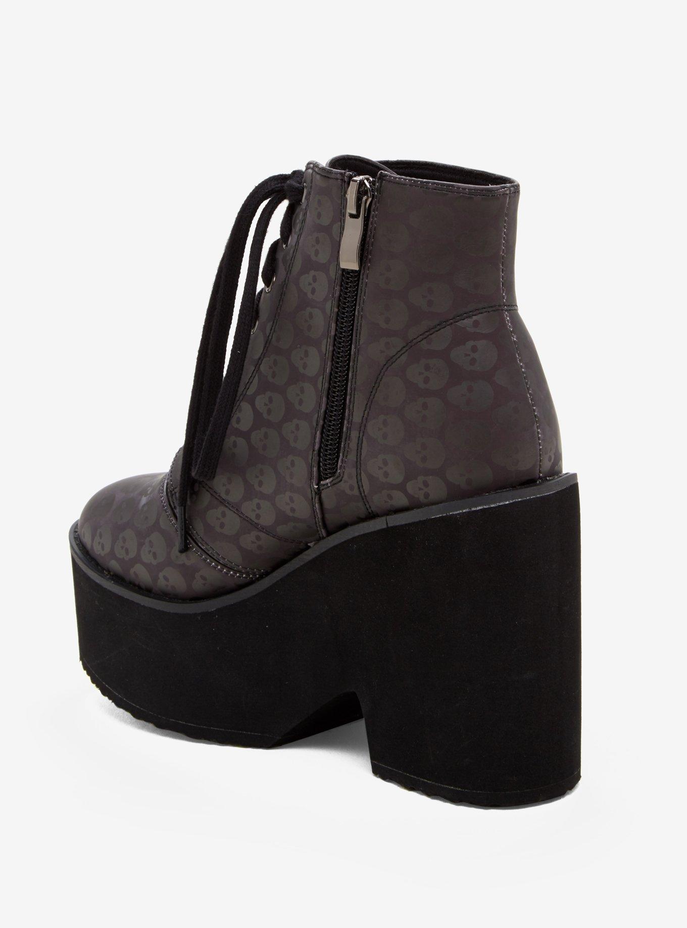 Reflective Skull Platform Booties, , alternate