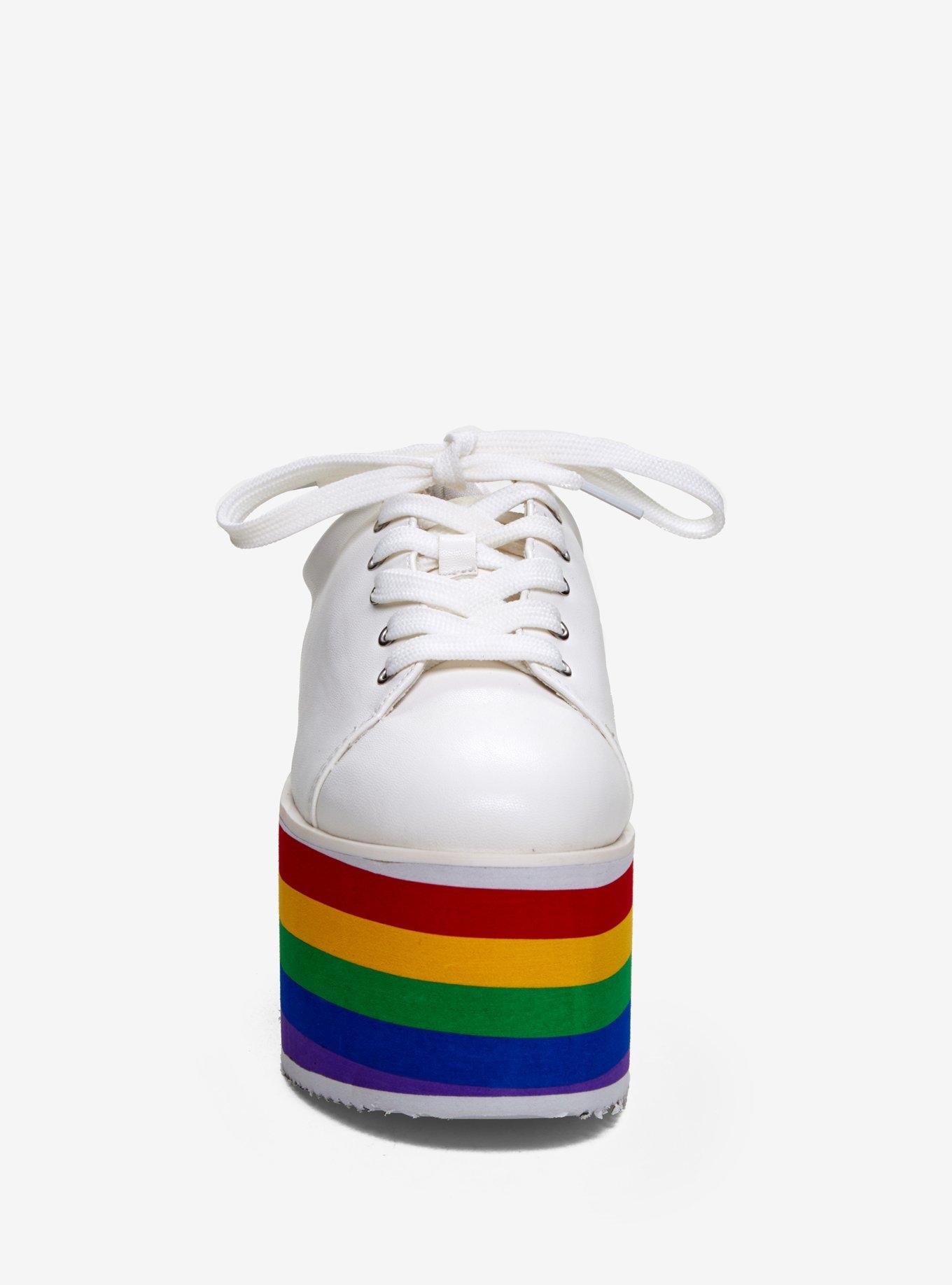 White With Rainbow Sole Platform Sneakers, MULTI, alternate