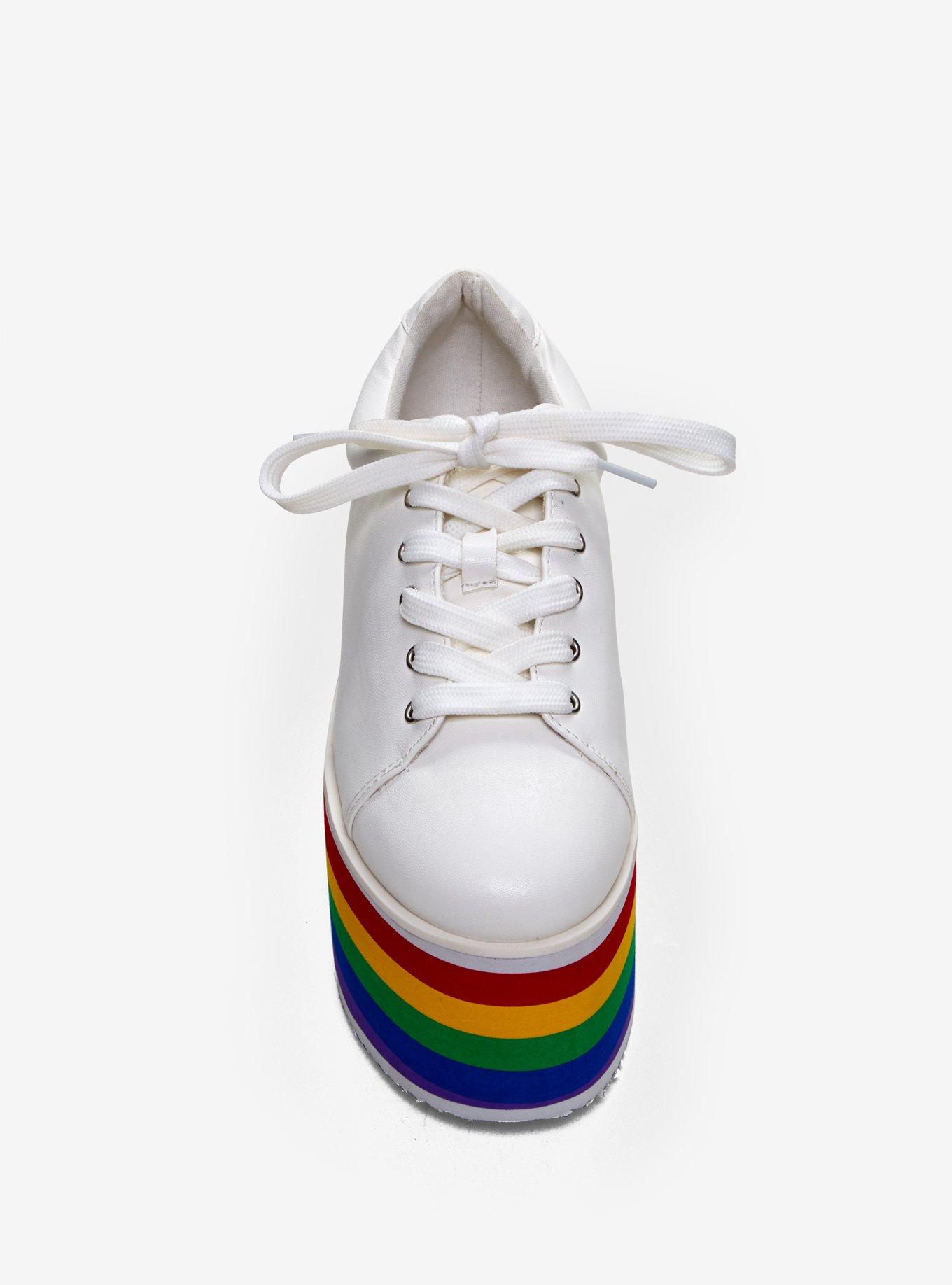 White With Rainbow Sole Platform Sneakers, MULTI, alternate