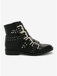 Studded Four Strap Buckle Boots, BLACK, alternate