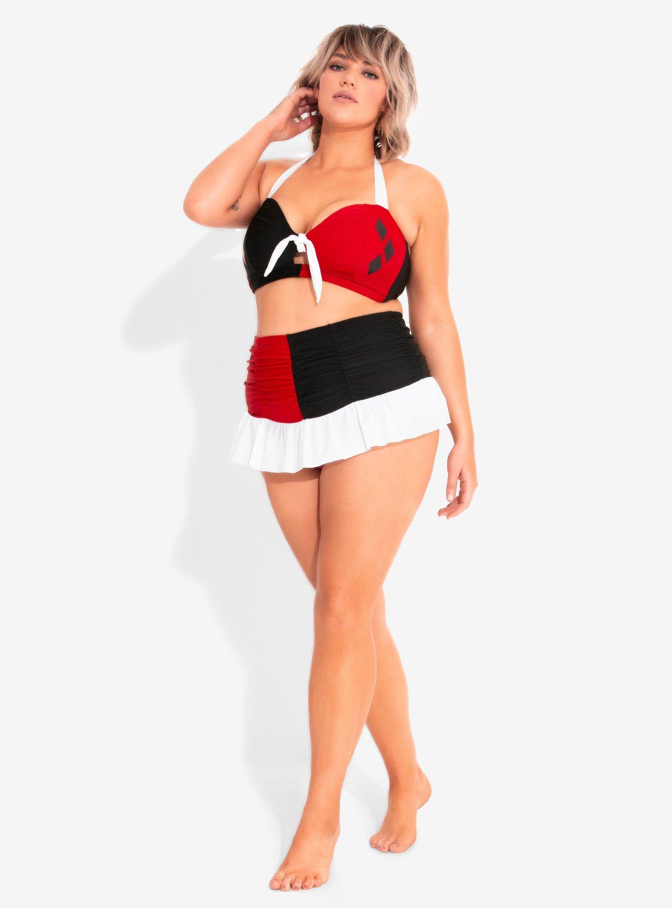 DC Comics Harley Quinn Ruched Skirted Swim Bottoms Plus Size, , alternate