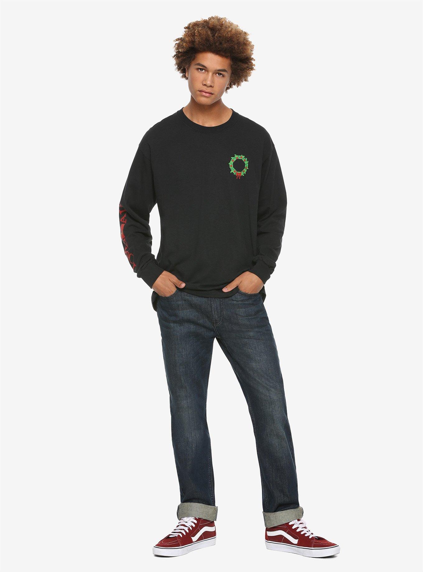 Home Alone Wreath Long-Sleeve T-Shirt, BLACK, alternate