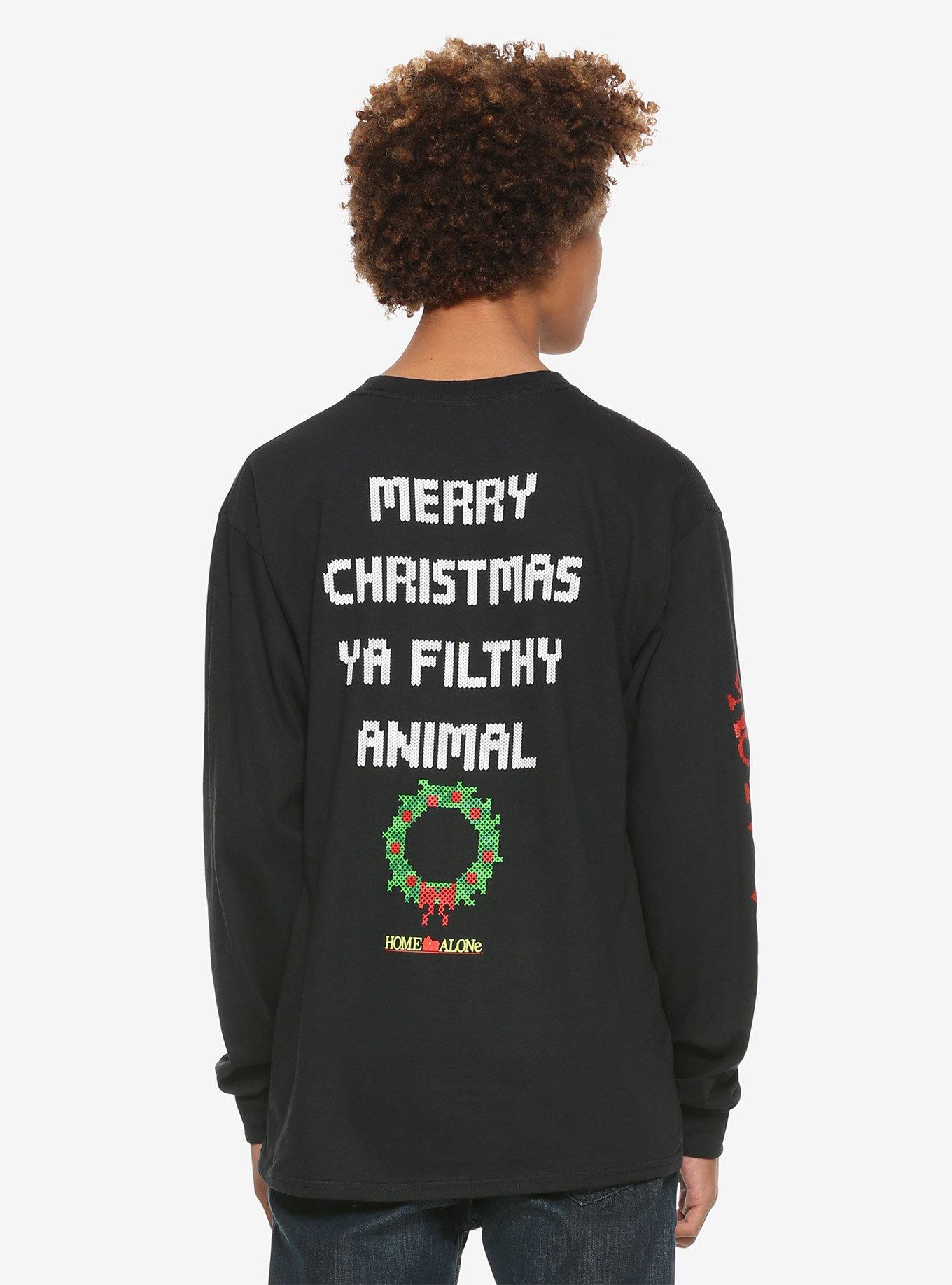 Home Alone Wreath Long-Sleeve T-Shirt, BLACK, alternate