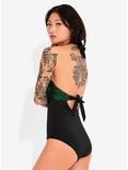 Green Floral Lace Panel Swimsuit, BLACK, alternate