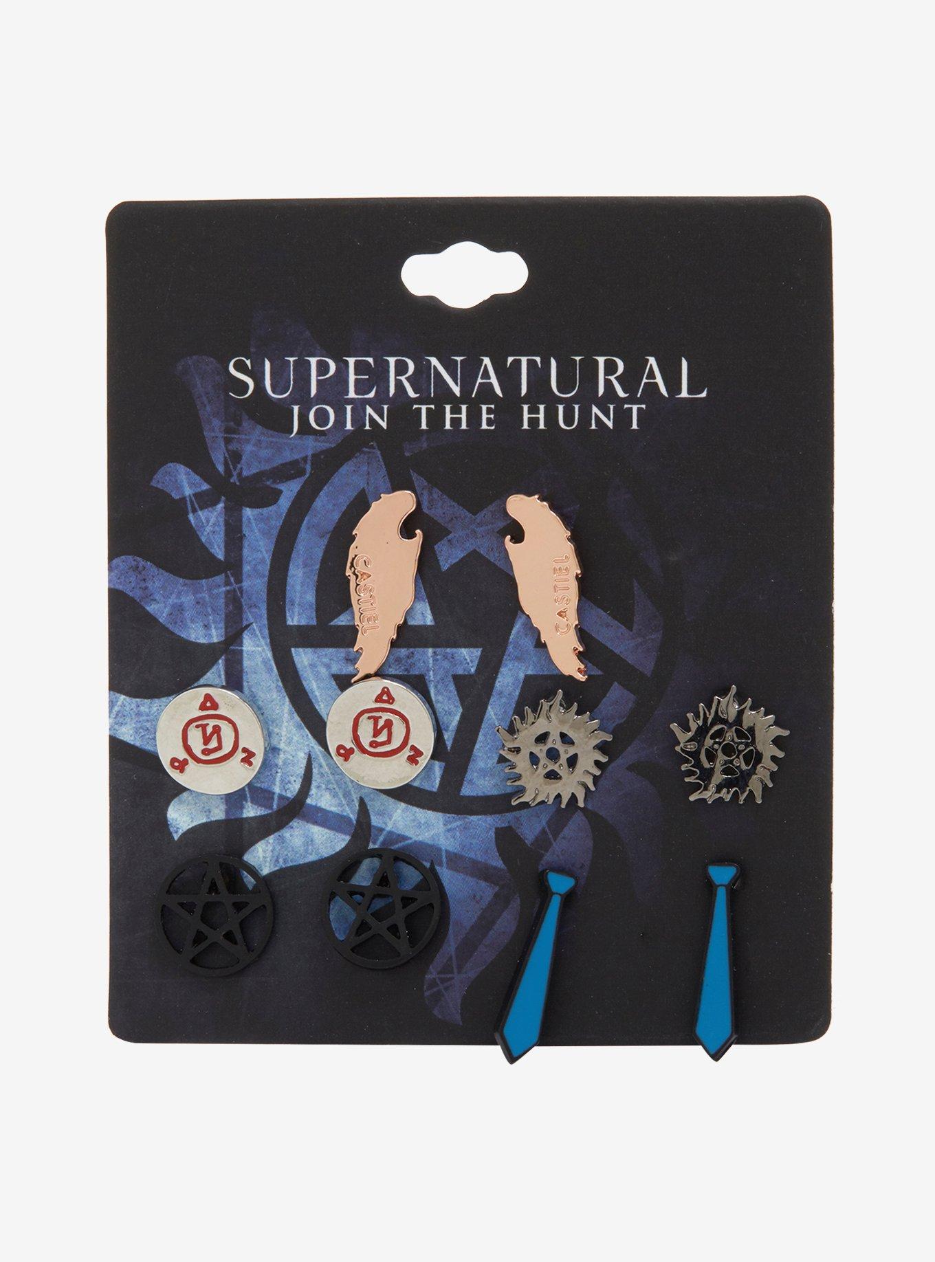 Supernatural Join The Hunt Castiel Icons Earring Set, , alternate
